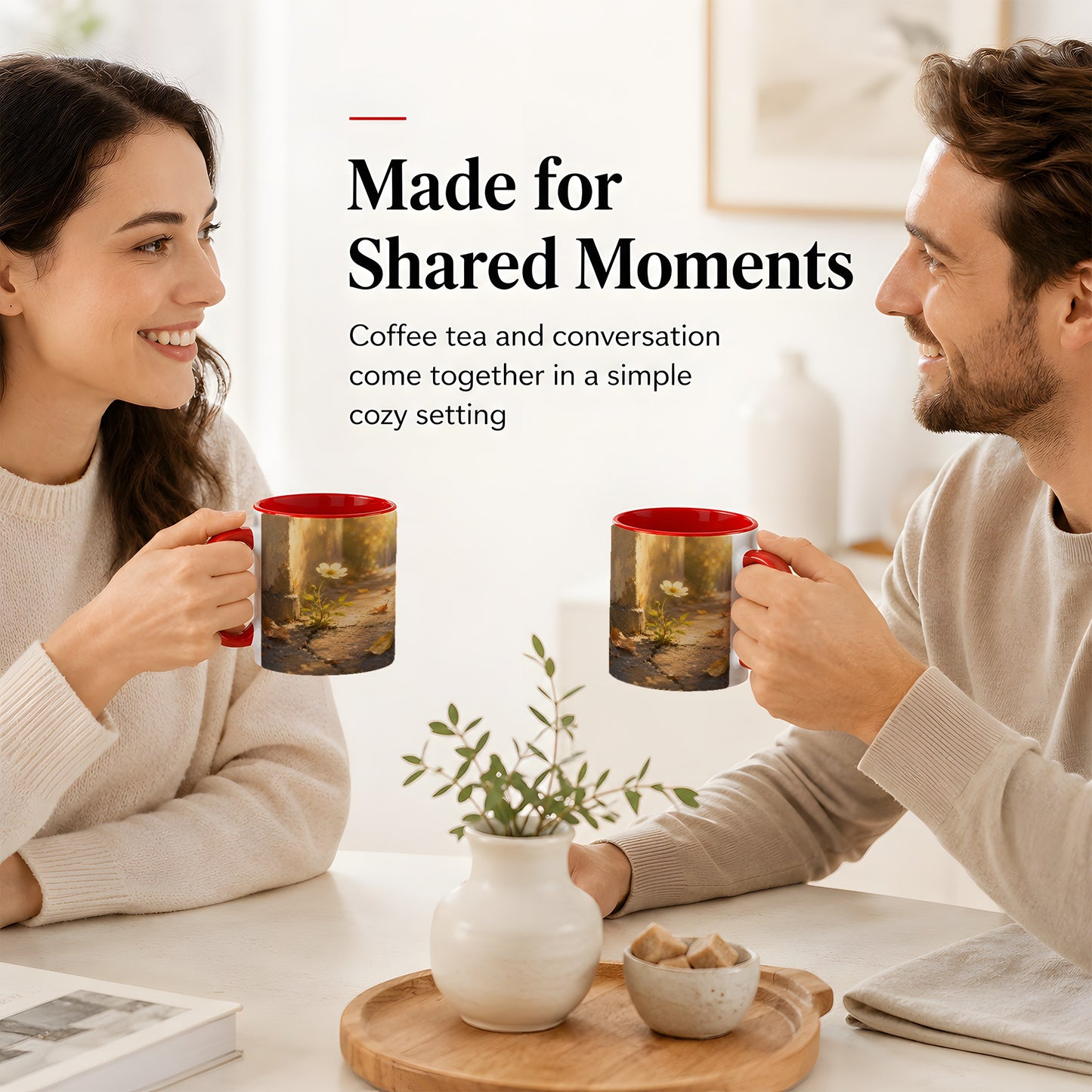 #pl[11oz|Red] Resilient White Flower Ceramic Mug, Hopeful Nature Art