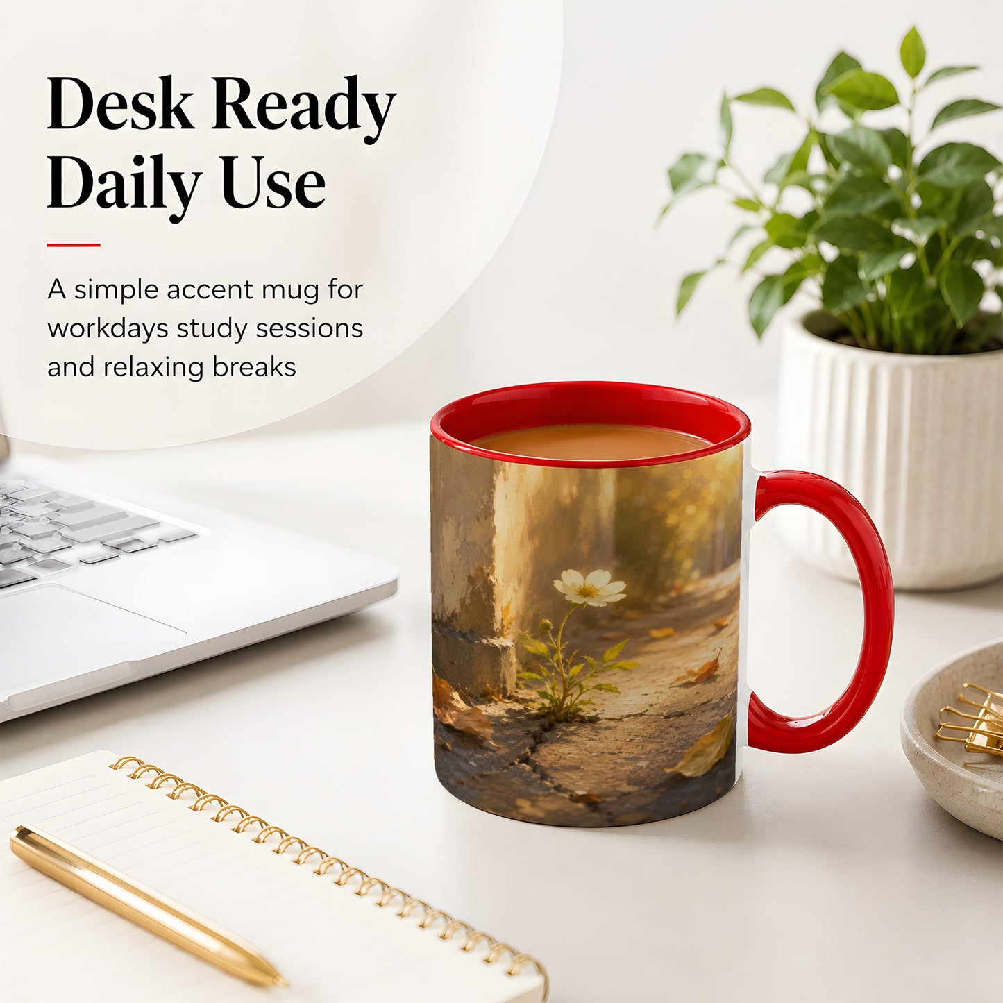 #pl[11oz|Red] Resilient White Flower Ceramic Mug, Hopeful Nature Art