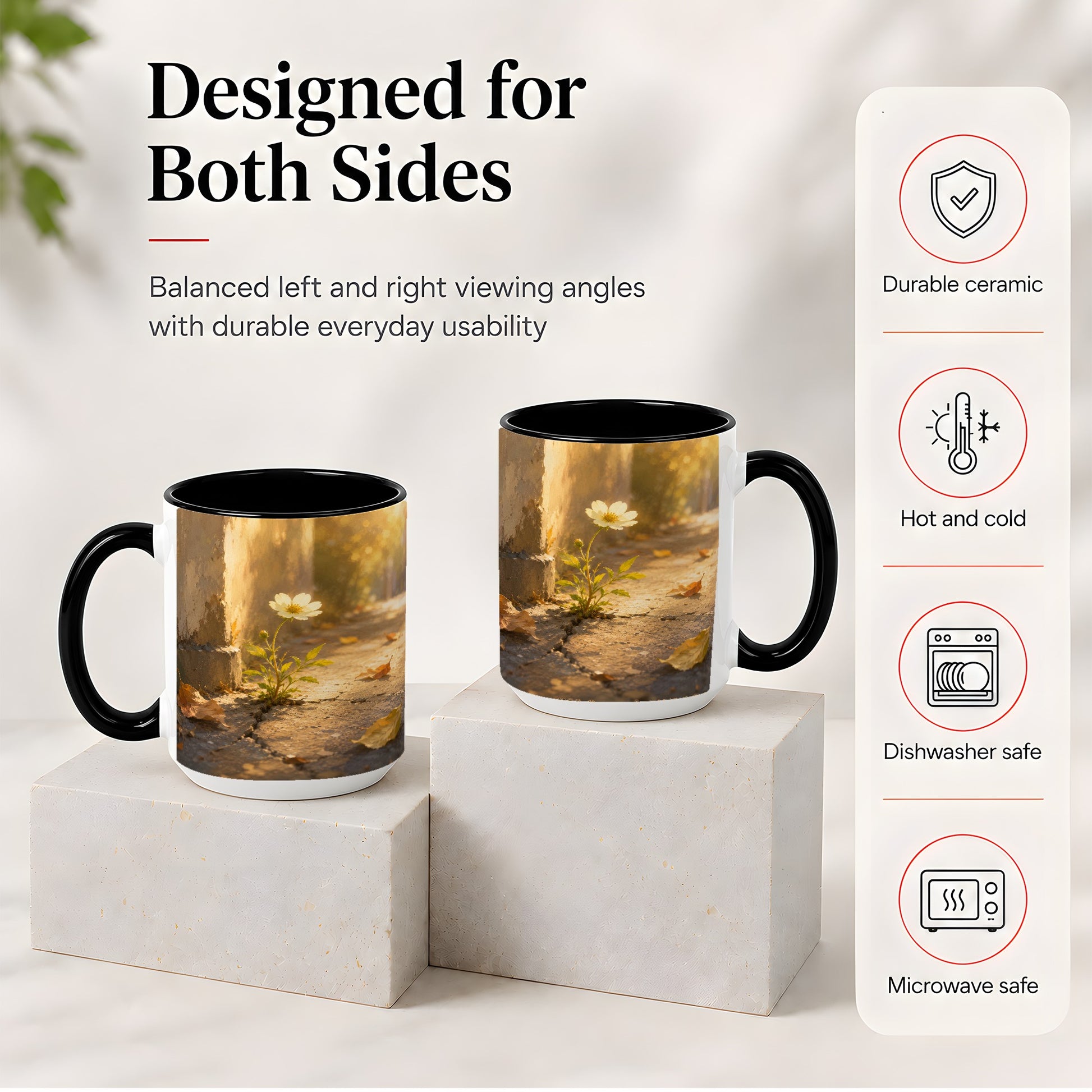 #pl[15oz|Black] Resilient White Flower Ceramic Mug, Hopeful Nature Art