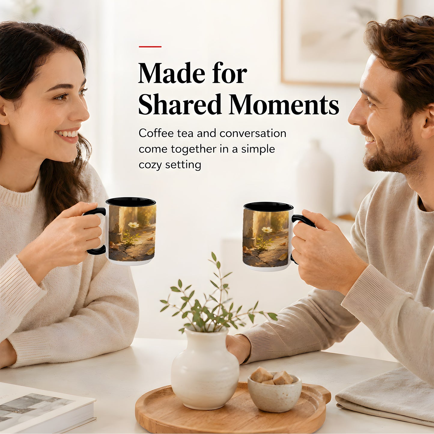 #pl[15oz|Black] Resilient White Flower Ceramic Mug, Hopeful Nature Art
