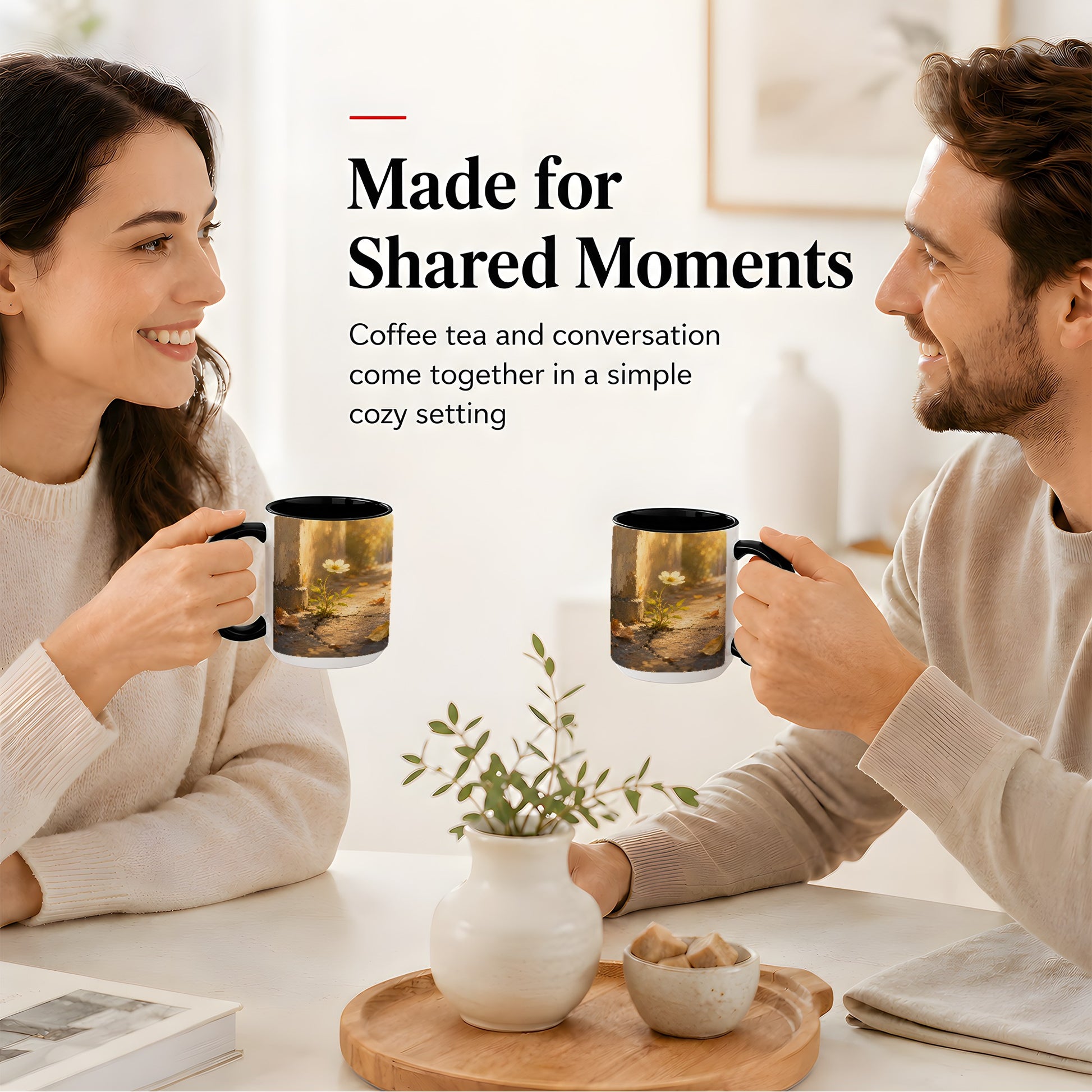 #pl[15oz|Black] Resilient White Flower Ceramic Mug, Hopeful Nature Art