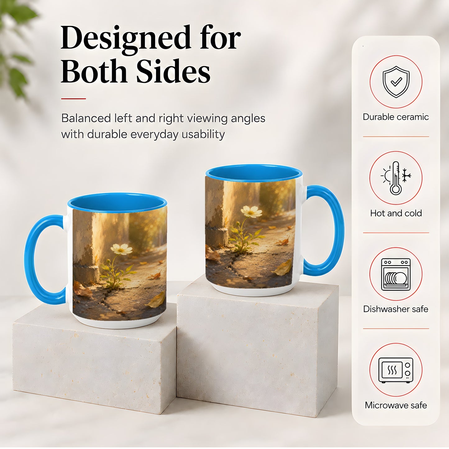 #pl[15oz|Blue] Resilient White Flower Ceramic Mug, Hopeful Nature Art