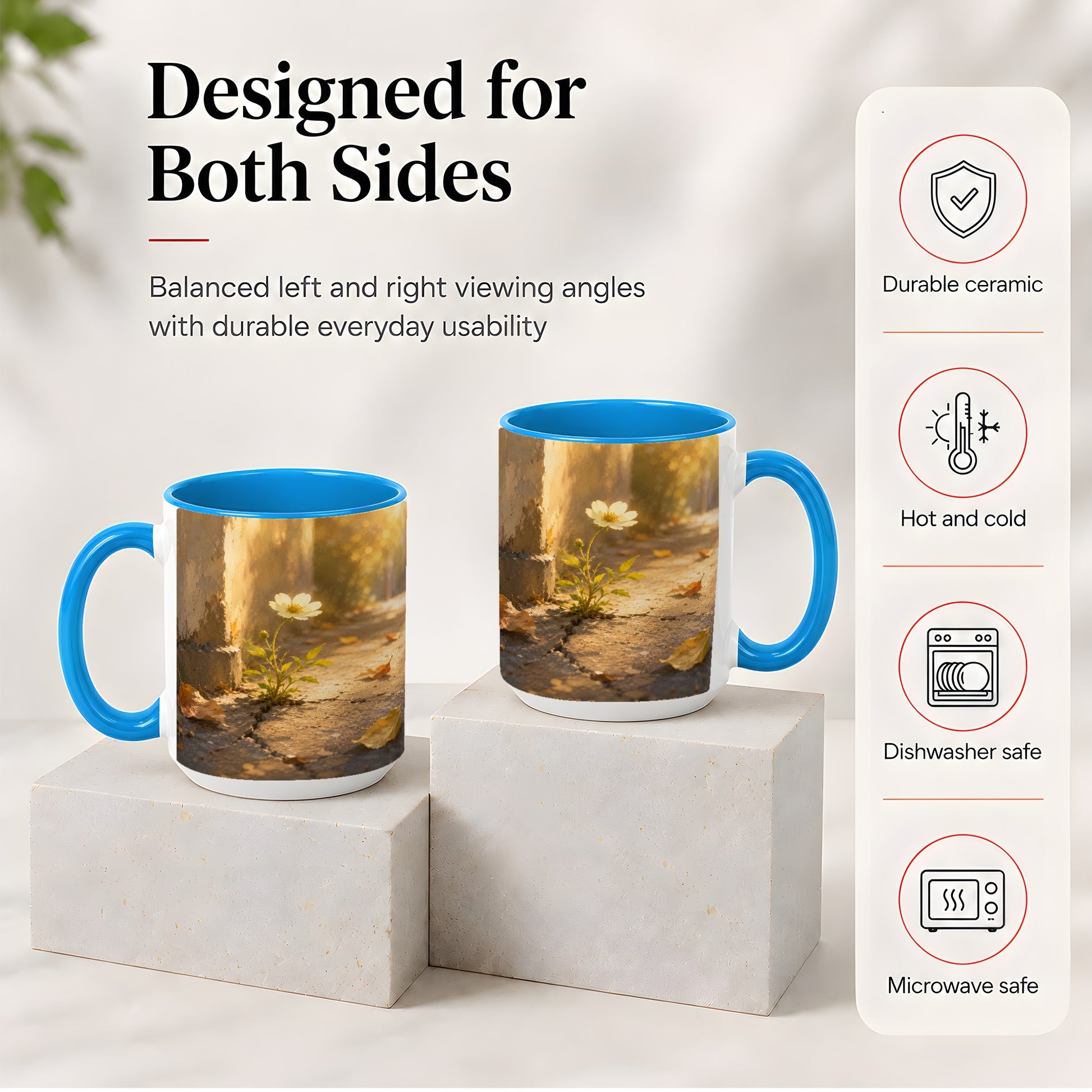#pl[15oz|Blue] Resilient White Flower Ceramic Mug, Hopeful Nature Art