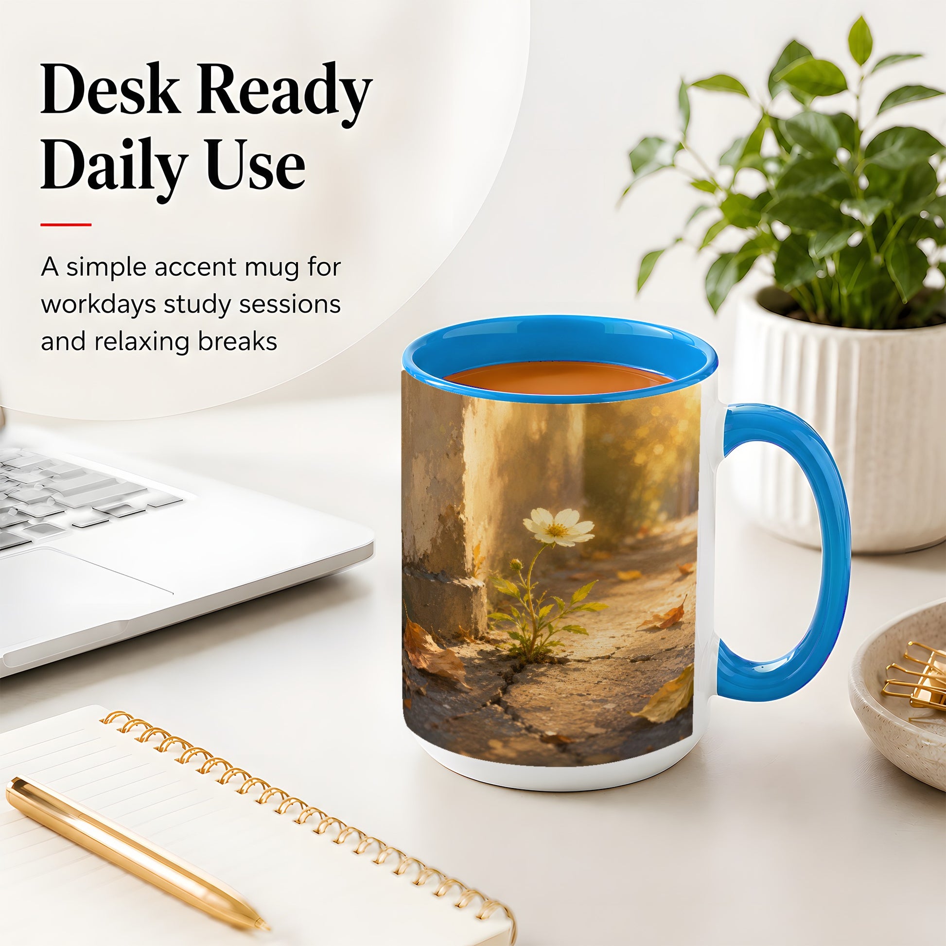 #pl[15oz|Blue] Resilient White Flower Ceramic Mug, Hopeful Nature Art