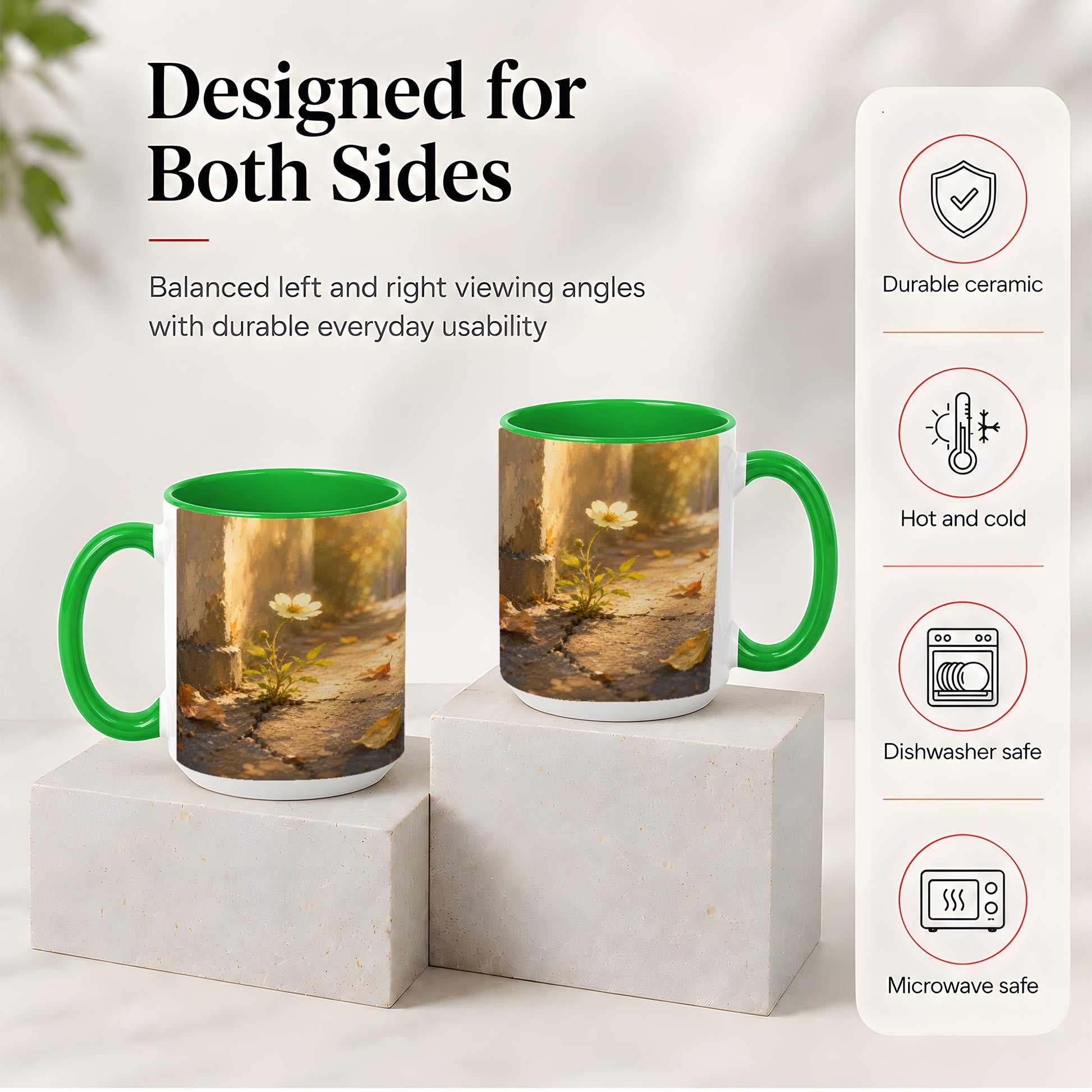#pl[15oz|Green] Resilient White Flower Ceramic Mug, Hopeful Nature Art