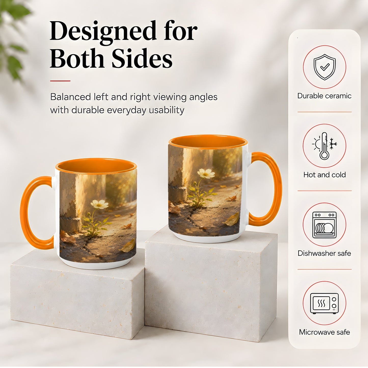 #pl[15oz|Orange] Resilient White Flower Ceramic Mug, Hopeful Nature Art