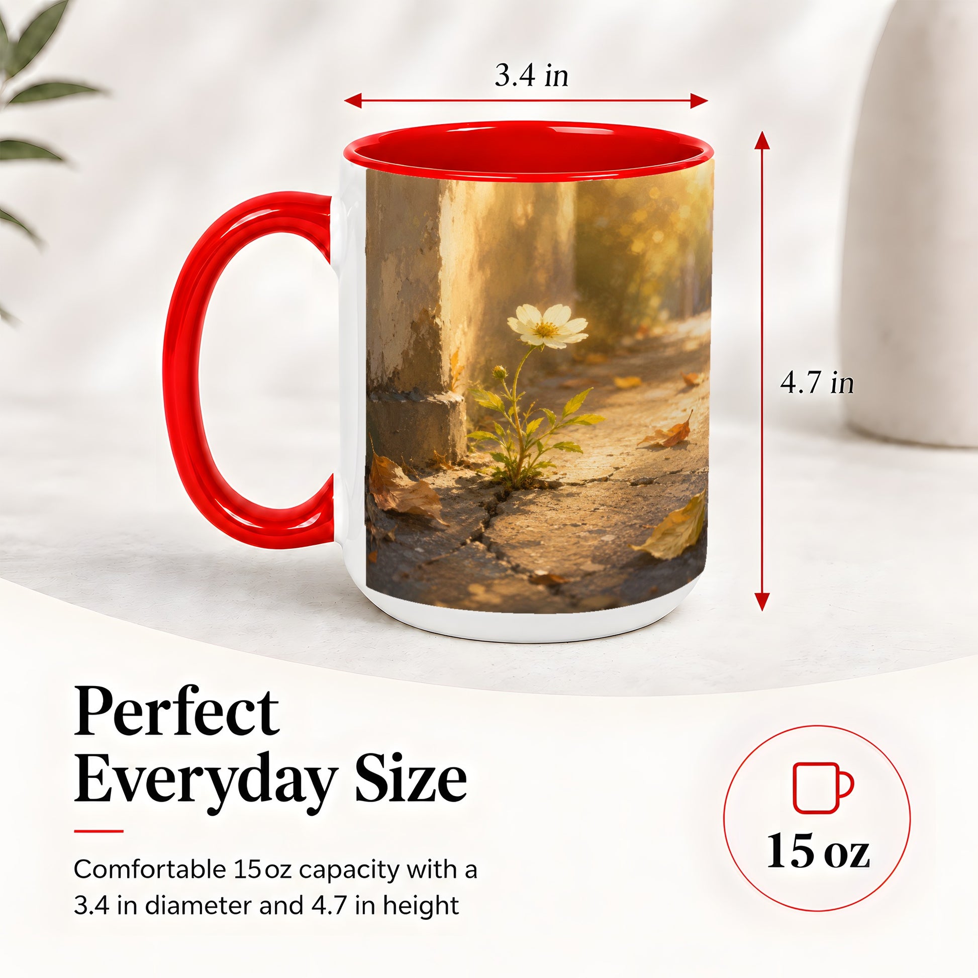 #pl[15oz|Red] Resilient White Flower Ceramic Mug, Hopeful Nature Art