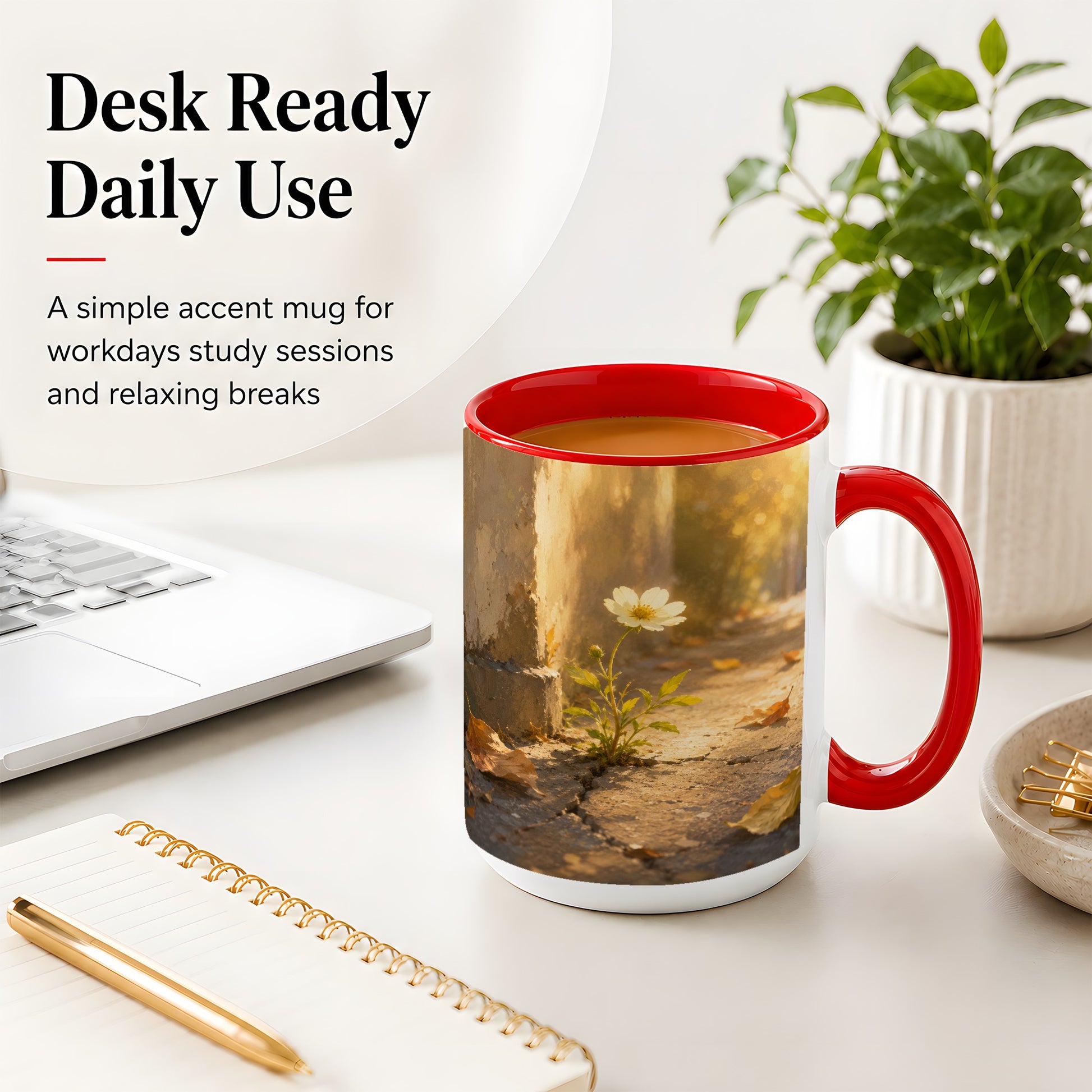 #pl[15oz|Red] Resilient White Flower Ceramic Mug, Hopeful Nature Art