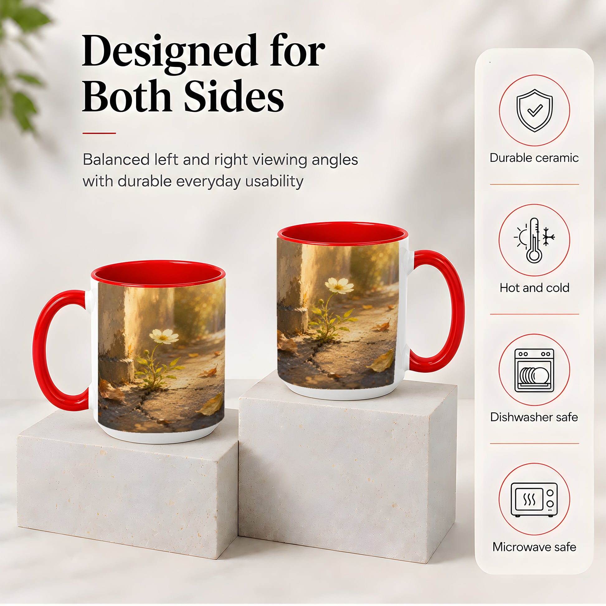 #pl[15oz|Red] Resilient White Flower Ceramic Mug, Hopeful Nature Art