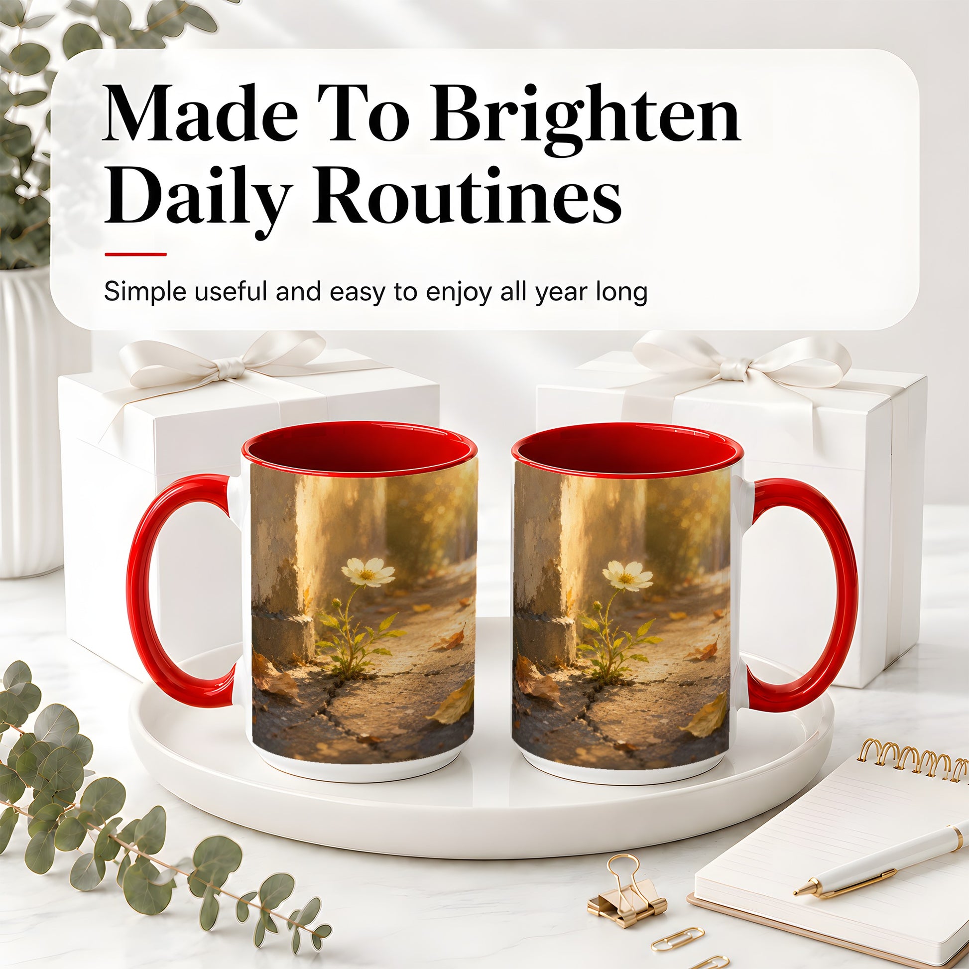 #pl[15oz|Red] Resilient White Flower Ceramic Mug, Hopeful Nature Art