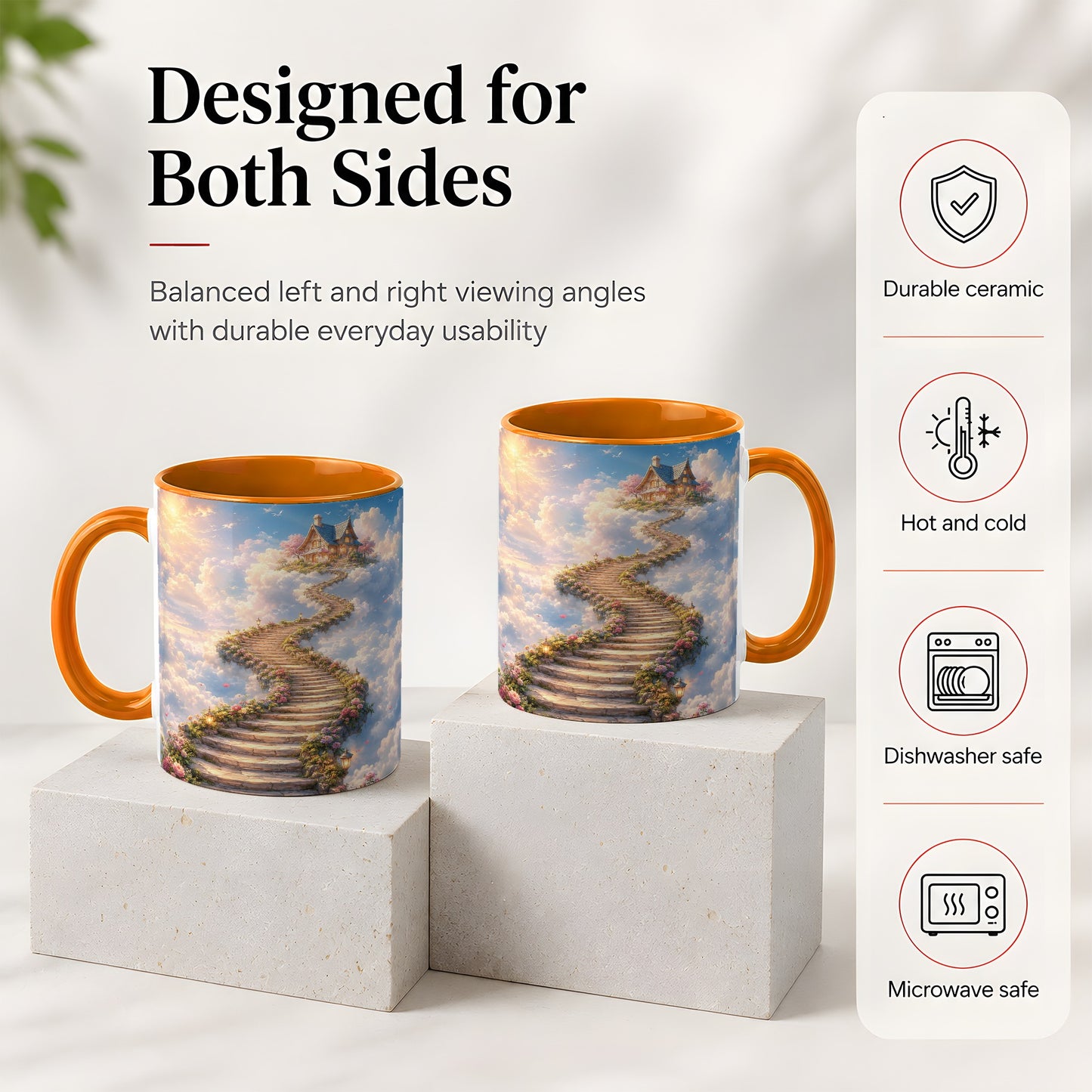 #pl[11oz|Orange] Cloud Cottage Stairway Ceramic Mug, Whimsical Sky Cottage Art