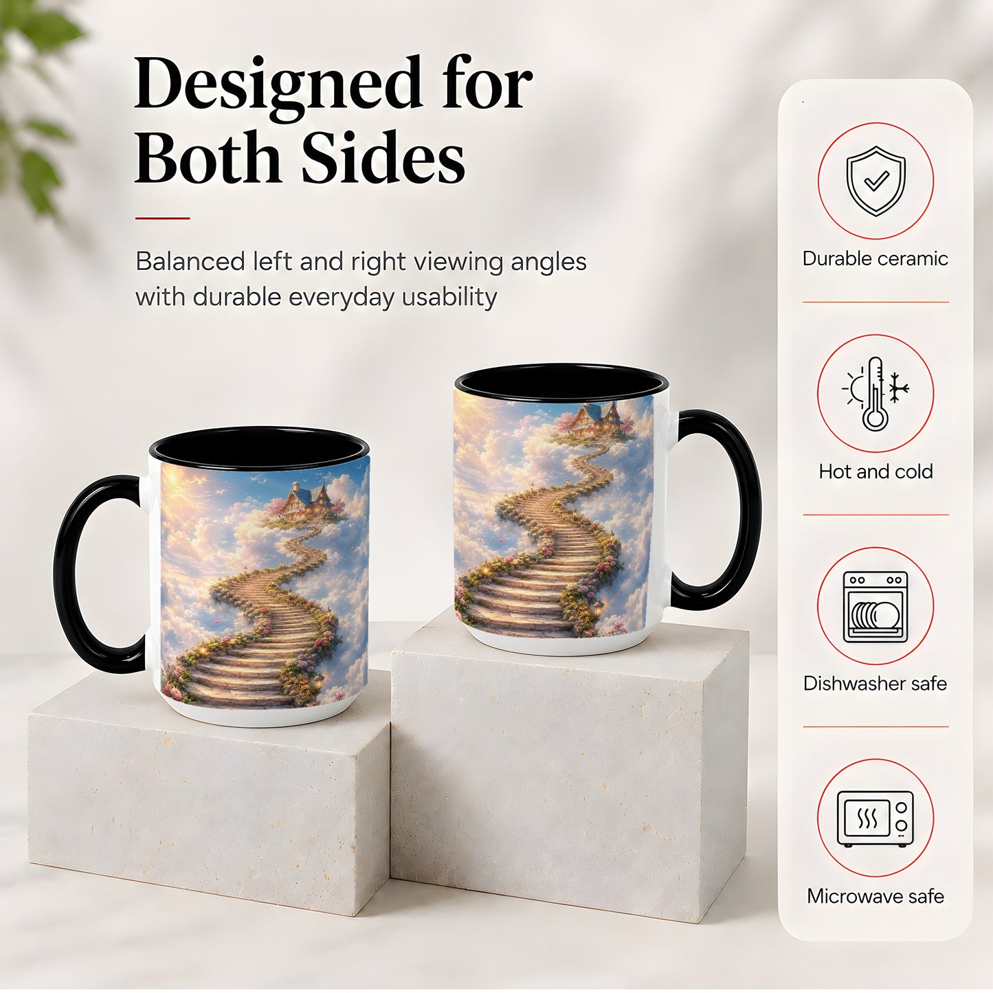 #pl[15oz|Black] Cloud Cottage Stairway Ceramic Mug, Whimsical Sky Cottage Art