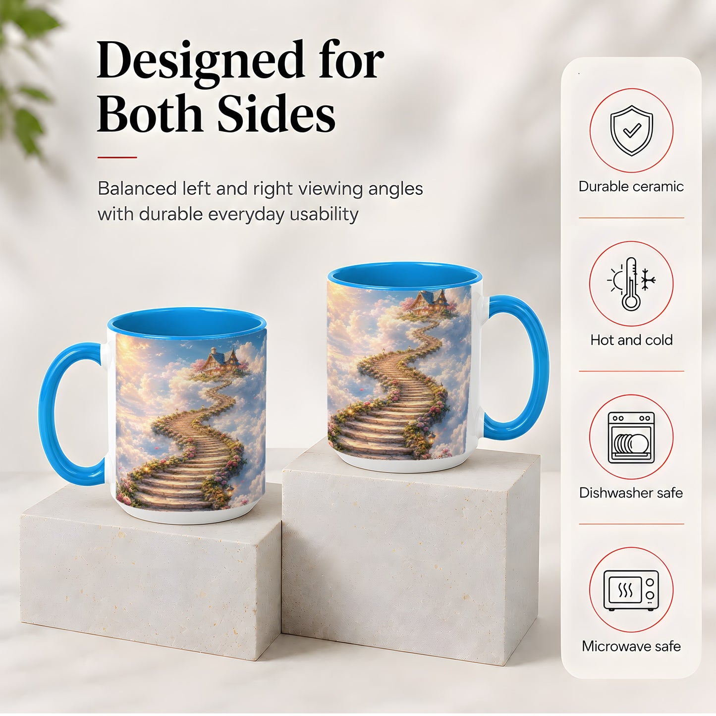 #pl[15oz|Blue] Cloud Cottage Stairway Ceramic Mug, Whimsical Sky Cottage Art