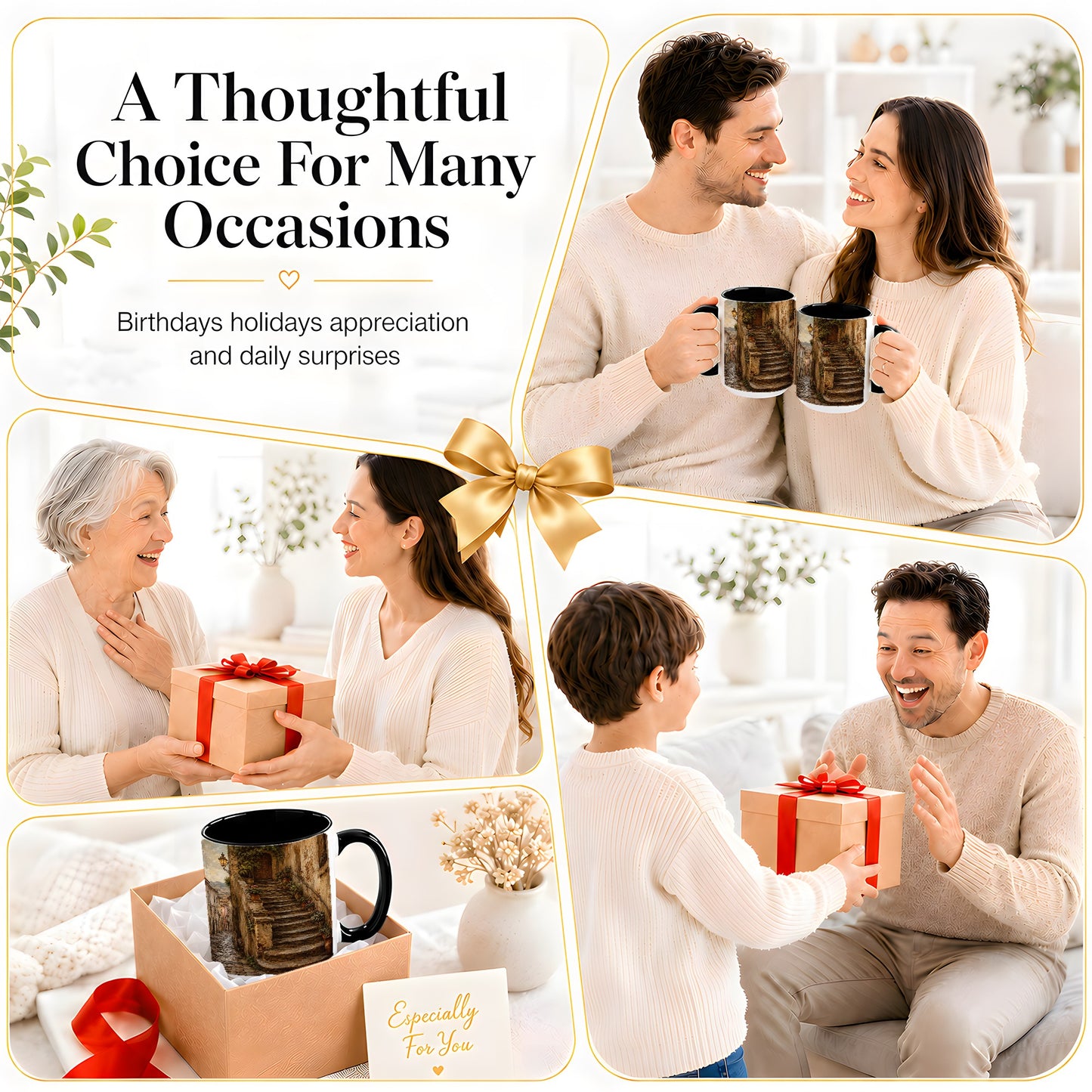 #pl[15oz|Black] Old Village Staircase Ceramic Mug, Rustic European Street Art