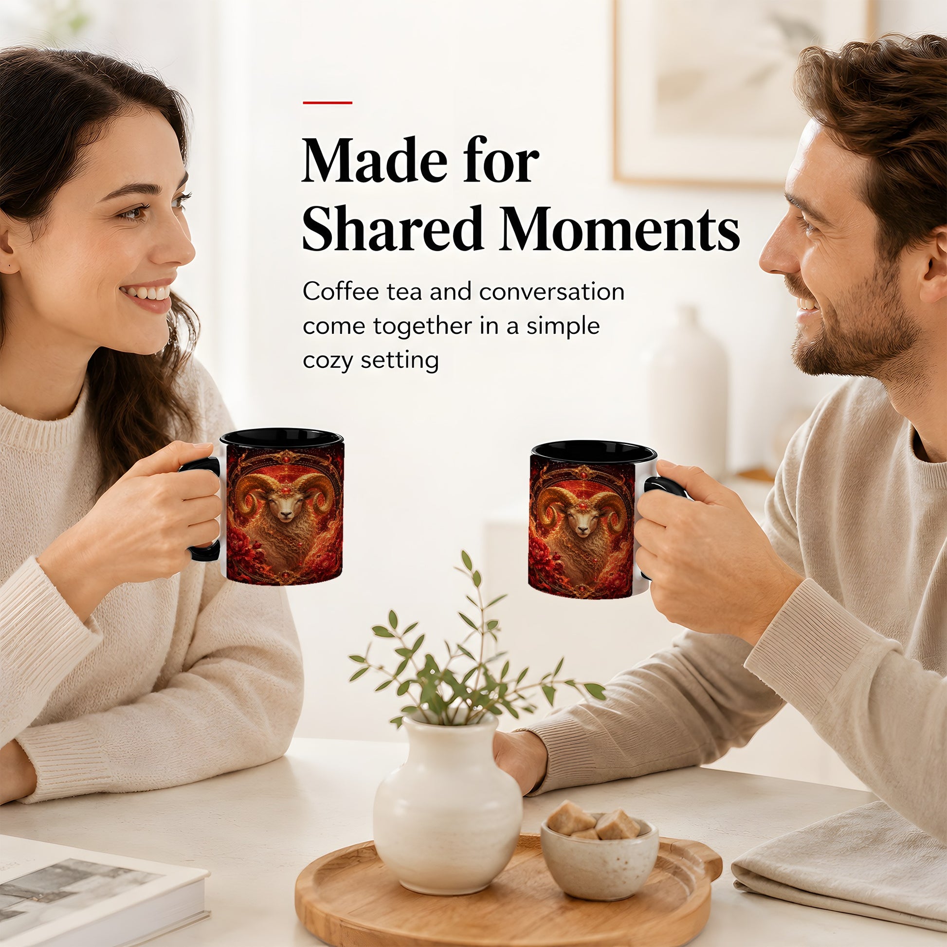#pl[11oz|Black] Aries Ram Ceramic Mug, Fiery Zodiac Celestial Floral Art