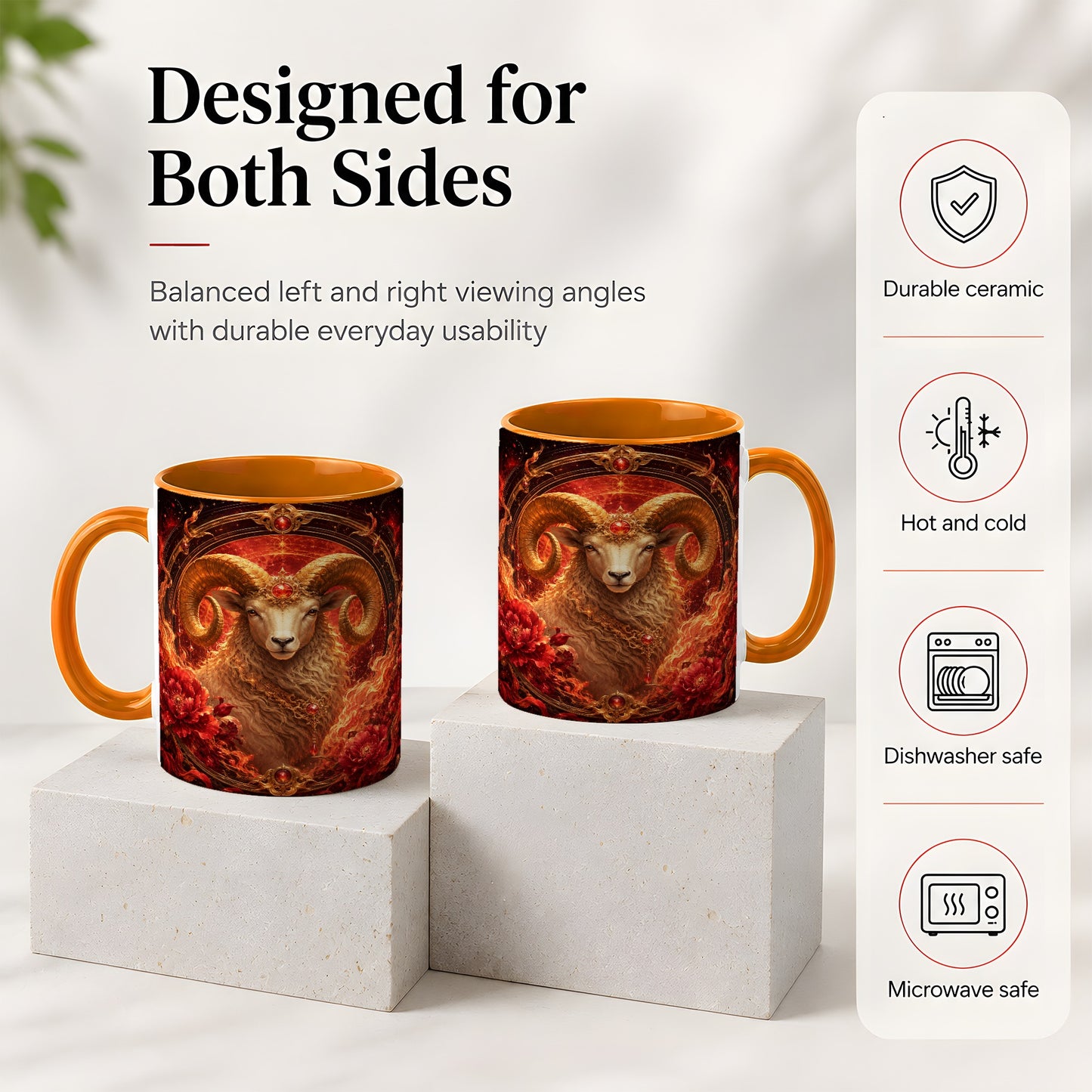 #pl[11oz|Orange] Aries Ram Ceramic Mug, Fiery Zodiac Celestial Floral Art
