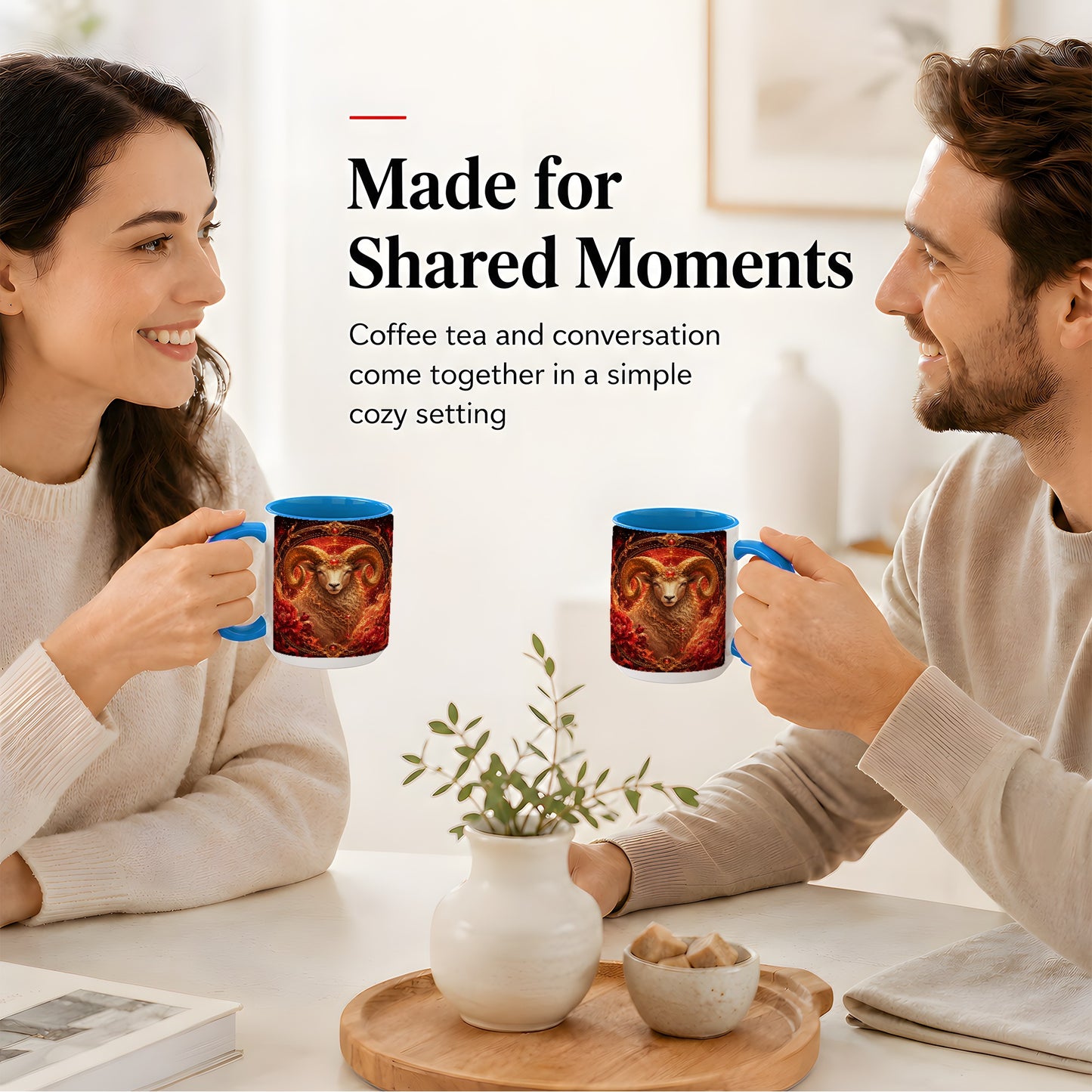 #pl[15oz|Blue] Aries Ram Ceramic Mug, Fiery Zodiac Celestial Floral Art