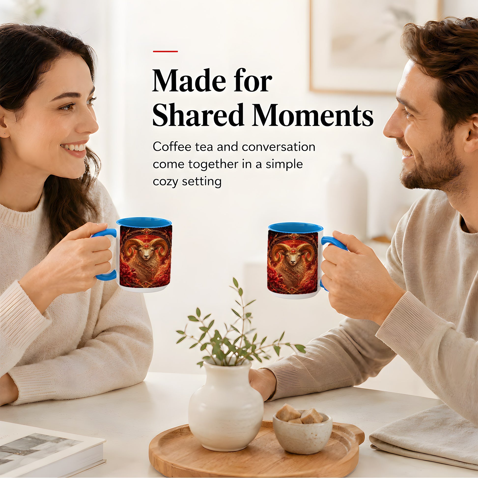 #pl[15oz|Blue] Aries Ram Ceramic Mug, Fiery Zodiac Celestial Floral Art