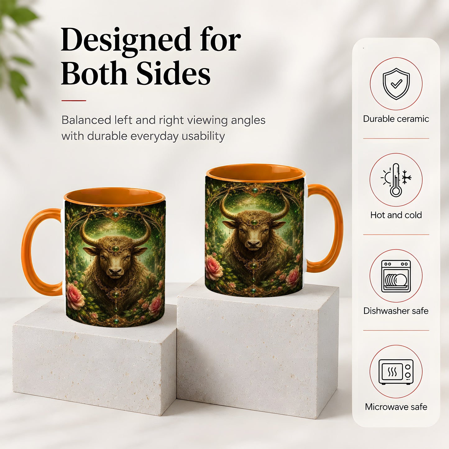 #pl[11oz|Orange] Taurus Bull Ceramic Mug, Earth Zodiac Rose Celestial Art