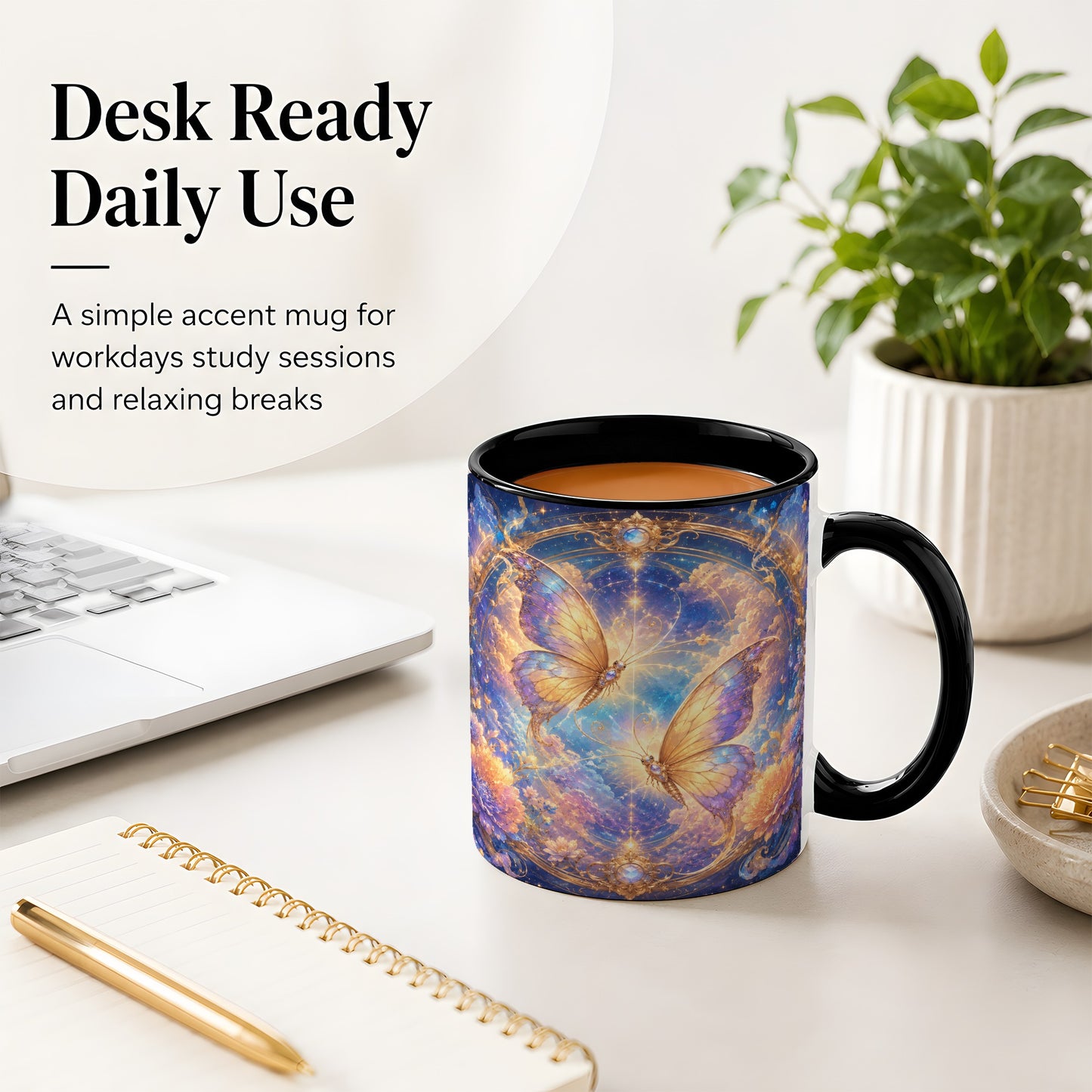 #pl[11oz|Black] Celestial Butterflies Ceramic Mug, Dreamy Butterfly Floral Art