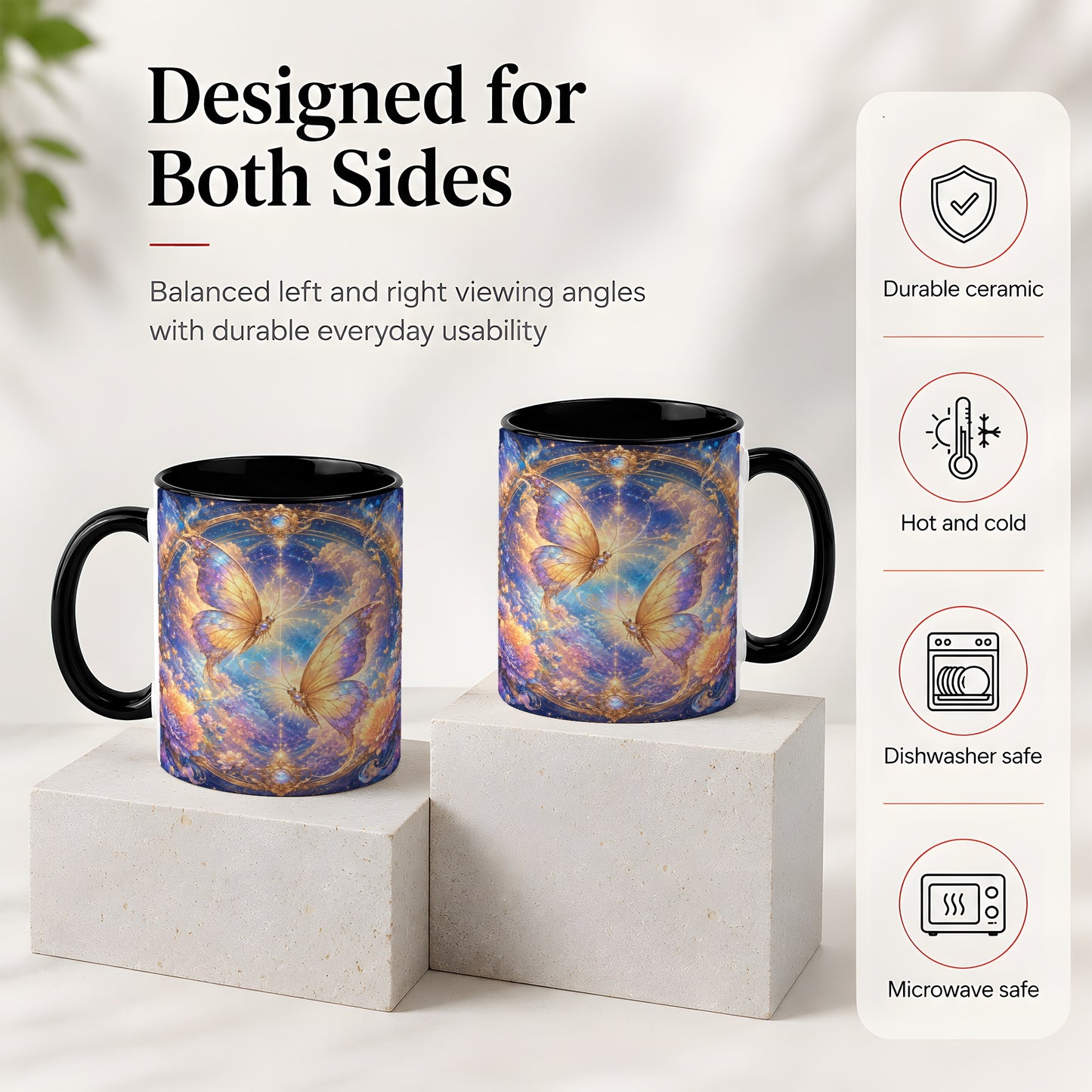 #pl[11oz|Black] Celestial Butterflies Ceramic Mug, Dreamy Butterfly Floral Art