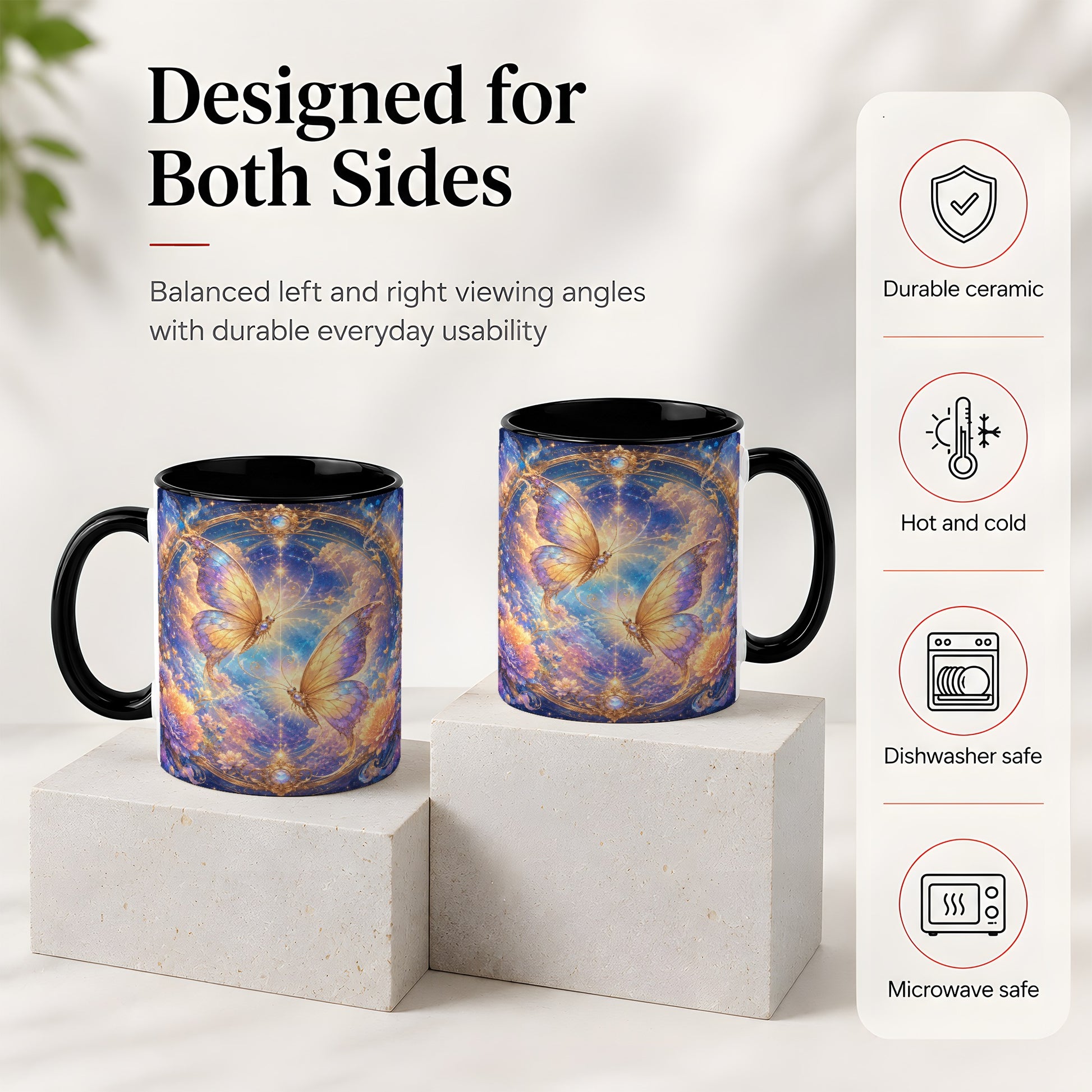 #pl[11oz|Black] Celestial Butterflies Ceramic Mug, Dreamy Butterfly Floral Art