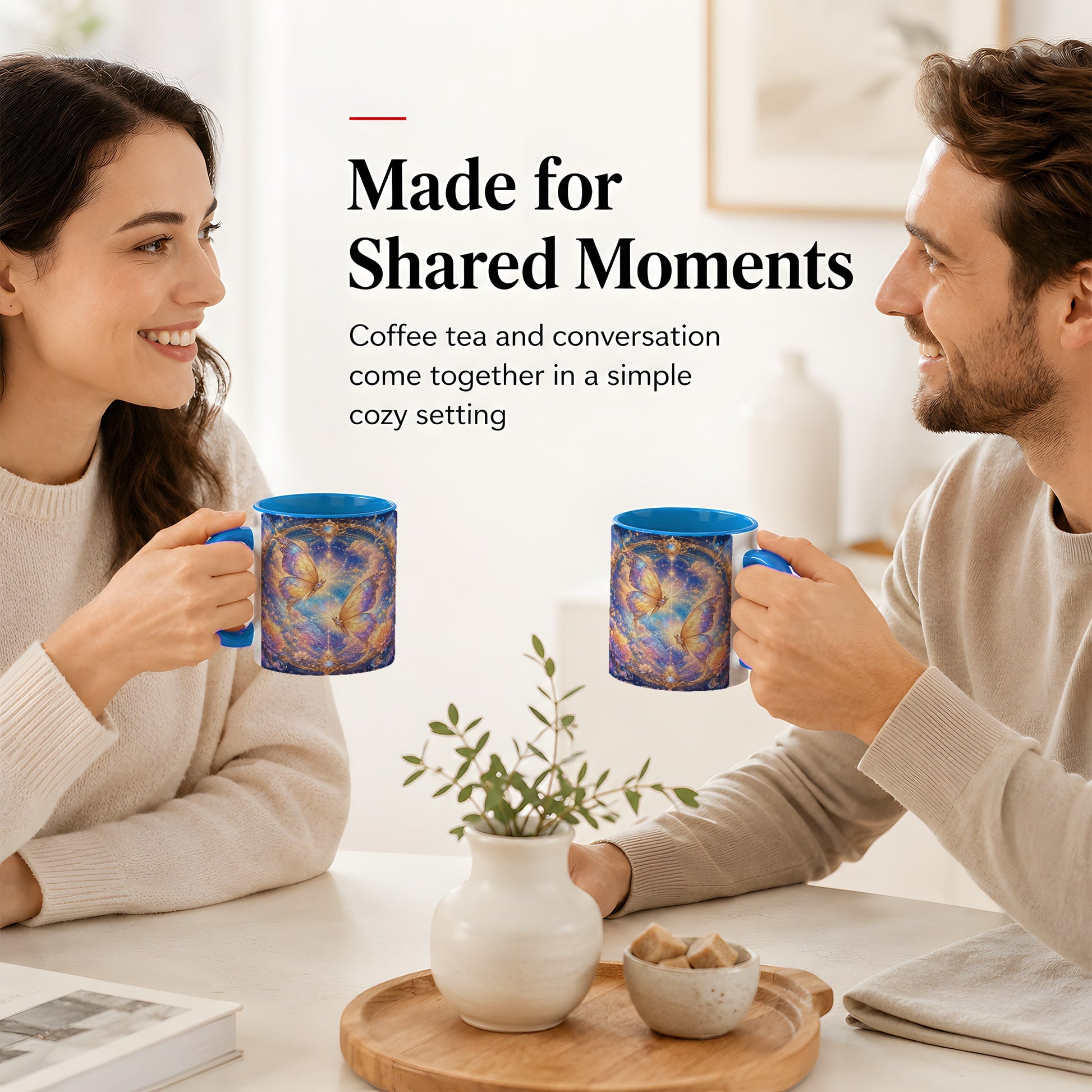 #pl[11oz|Blue] Celestial Butterflies Ceramic Mug, Dreamy Butterfly Floral Art