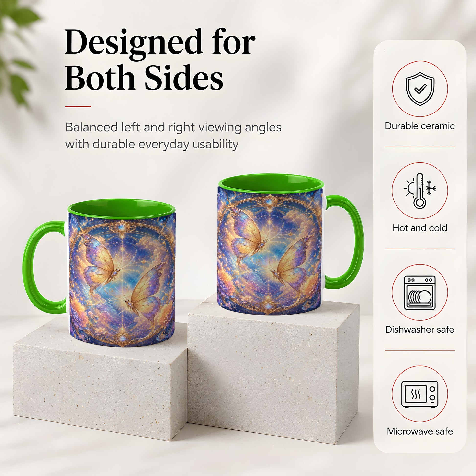 #pl[11oz|Green] Celestial Butterflies Ceramic Mug, Dreamy Butterfly Floral Art