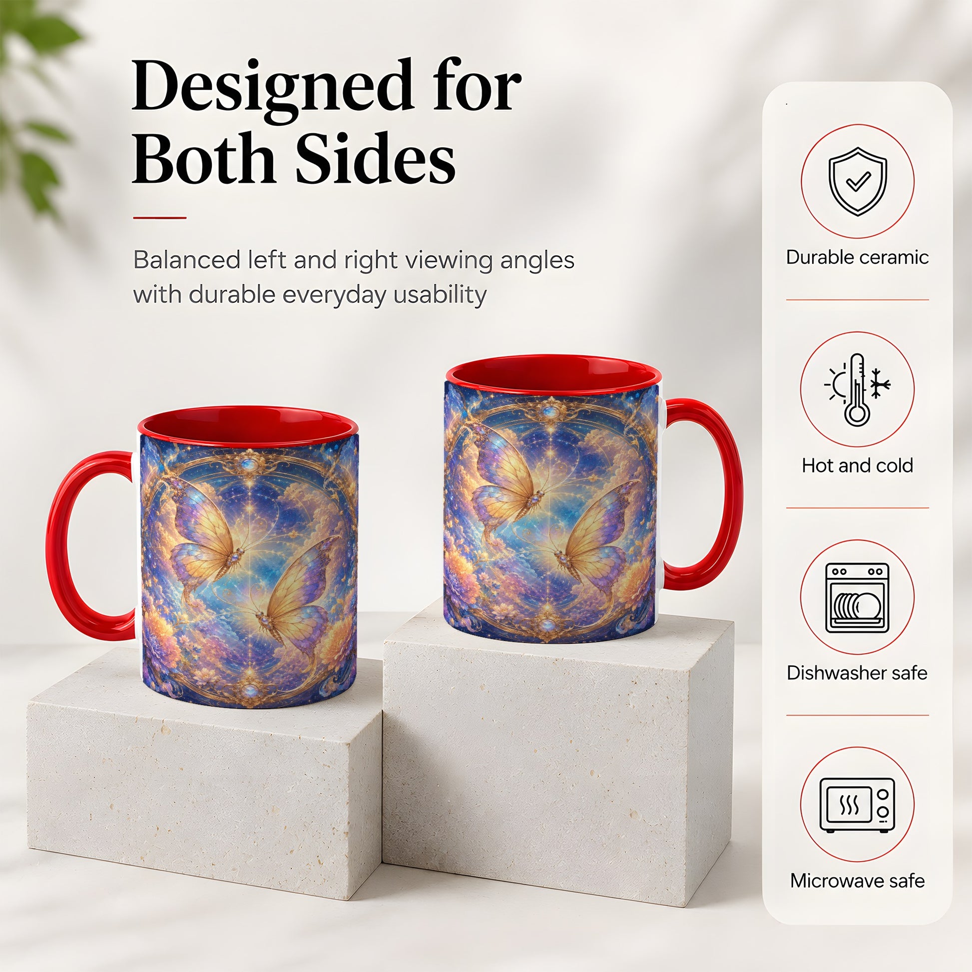 #pl[11oz|Red] Celestial Butterflies Ceramic Mug, Dreamy Butterfly Floral Art