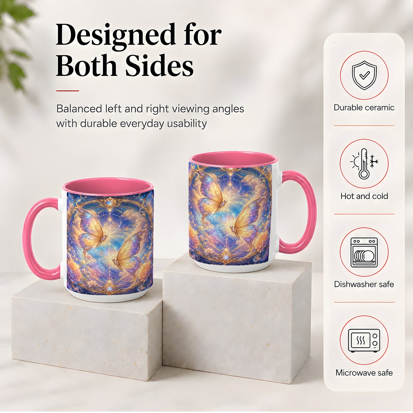 #pl[15oz|Pink] Celestial Butterflies Ceramic Mug, Dreamy Butterfly Floral Art