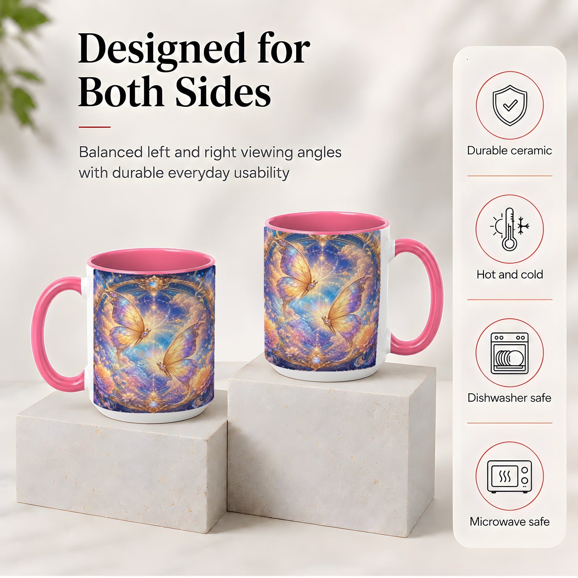 #pl[15oz|Pink] Celestial Butterflies Ceramic Mug, Dreamy Butterfly Floral Art