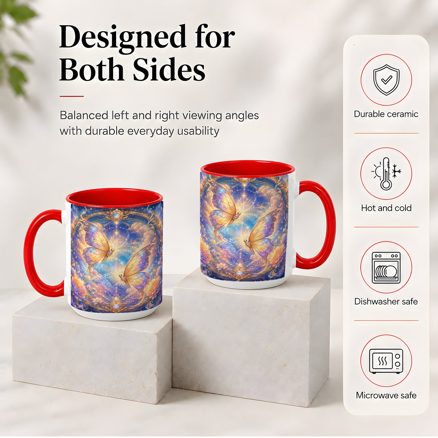 #pl[15oz|Red] Celestial Butterflies Ceramic Mug, Dreamy Butterfly Floral Art