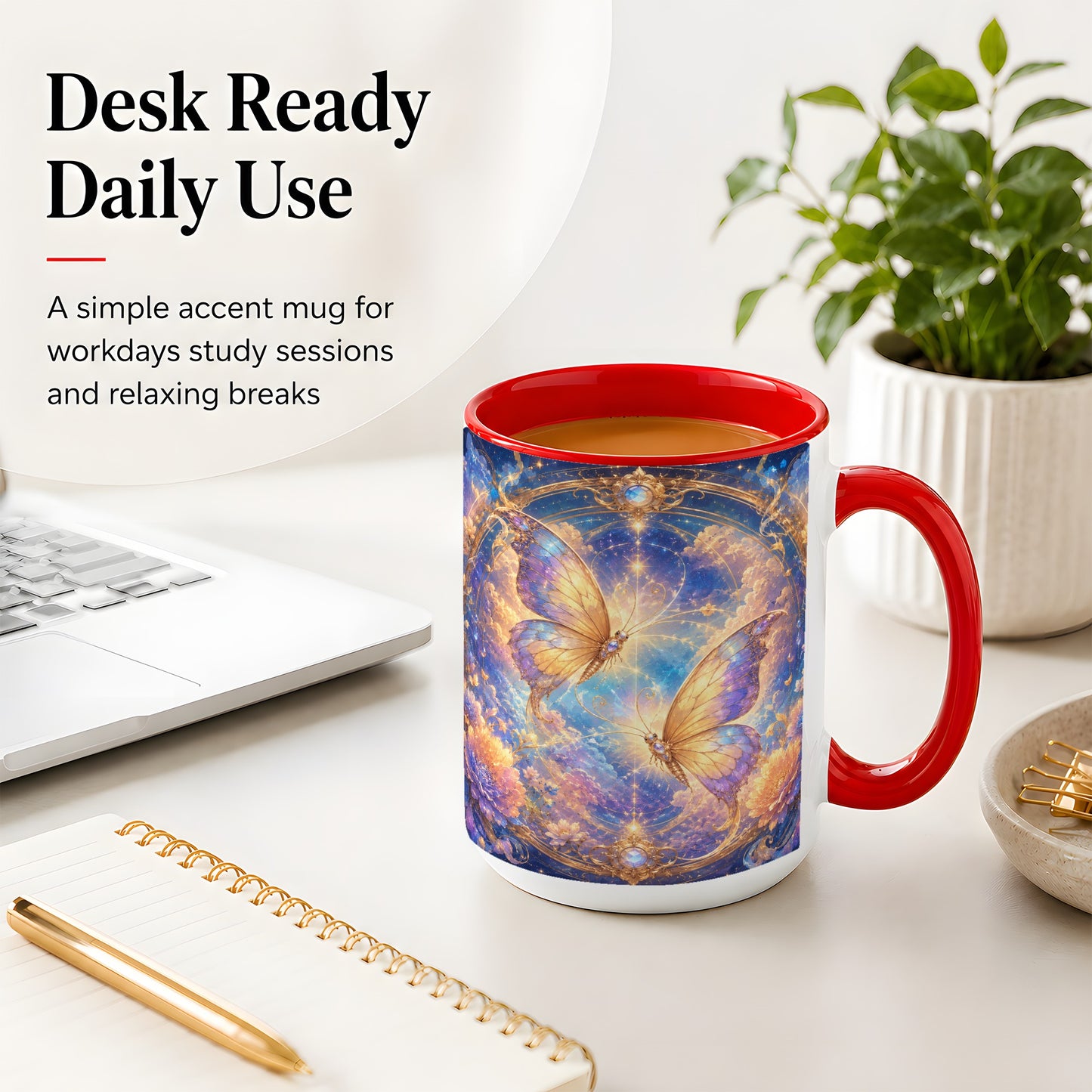 #pl[15oz|Red] Celestial Butterflies Ceramic Mug, Dreamy Butterfly Floral Art