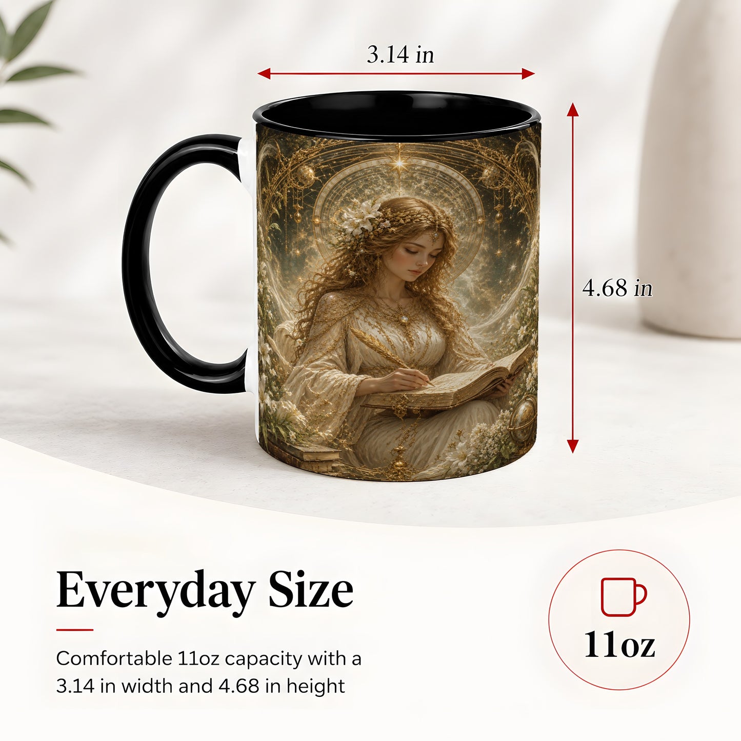 #pl[11oz|Black] Virgo Maiden Ceramic Mug, Celestial Zodiac Floral Writing Art