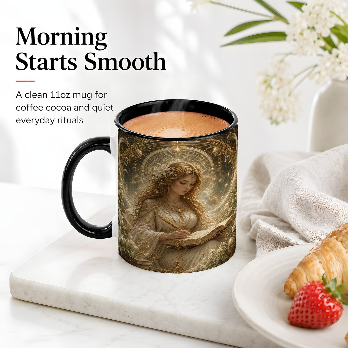 #pl[11oz|Black] Virgo Maiden Ceramic Mug, Celestial Zodiac Floral Writing Art