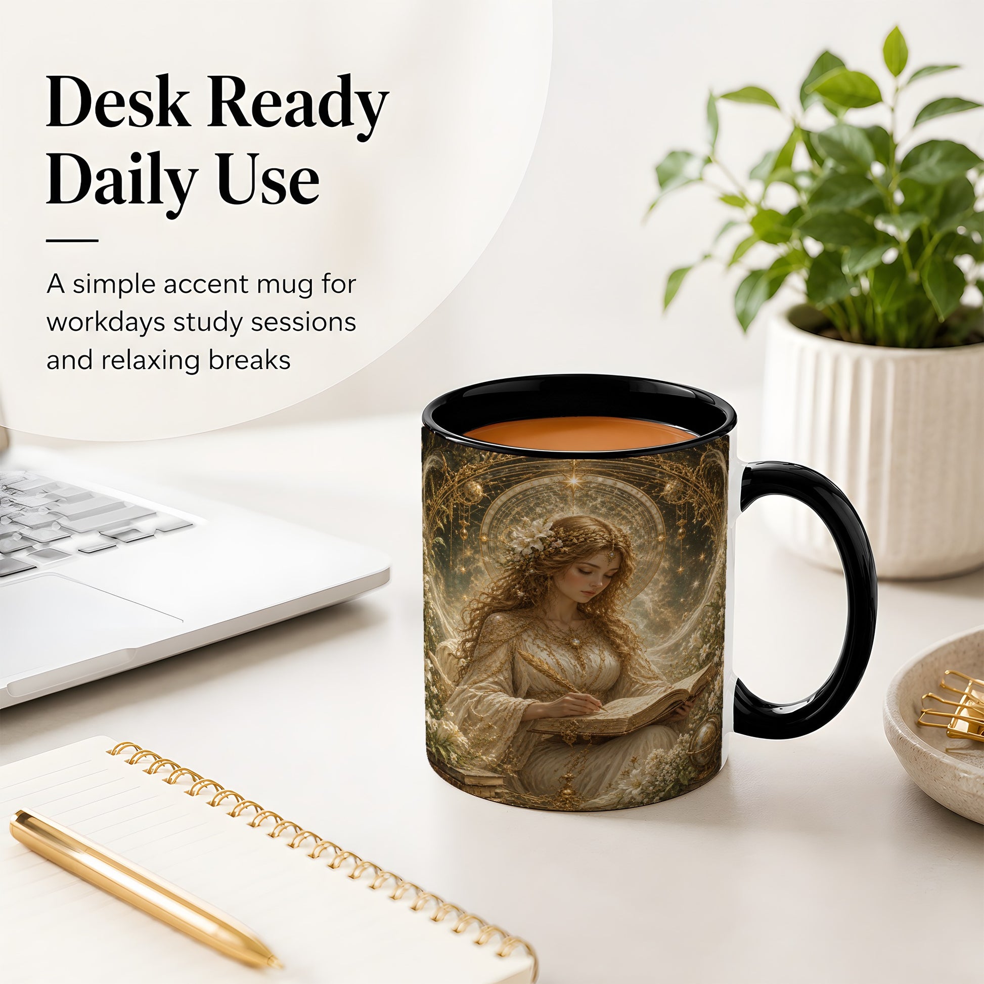 #pl[11oz|Black] Virgo Maiden Ceramic Mug, Celestial Zodiac Floral Writing Art