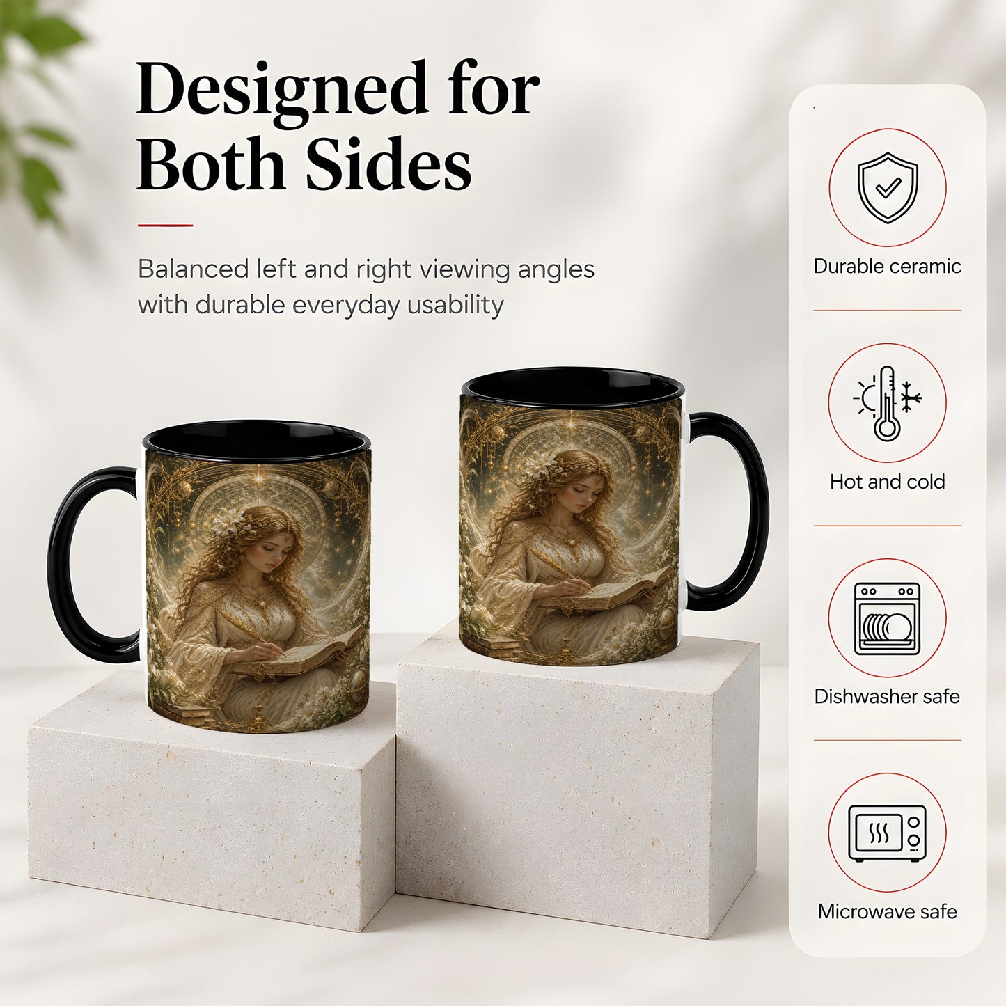 #pl[11oz|Black] Virgo Maiden Ceramic Mug, Celestial Zodiac Floral Writing Art