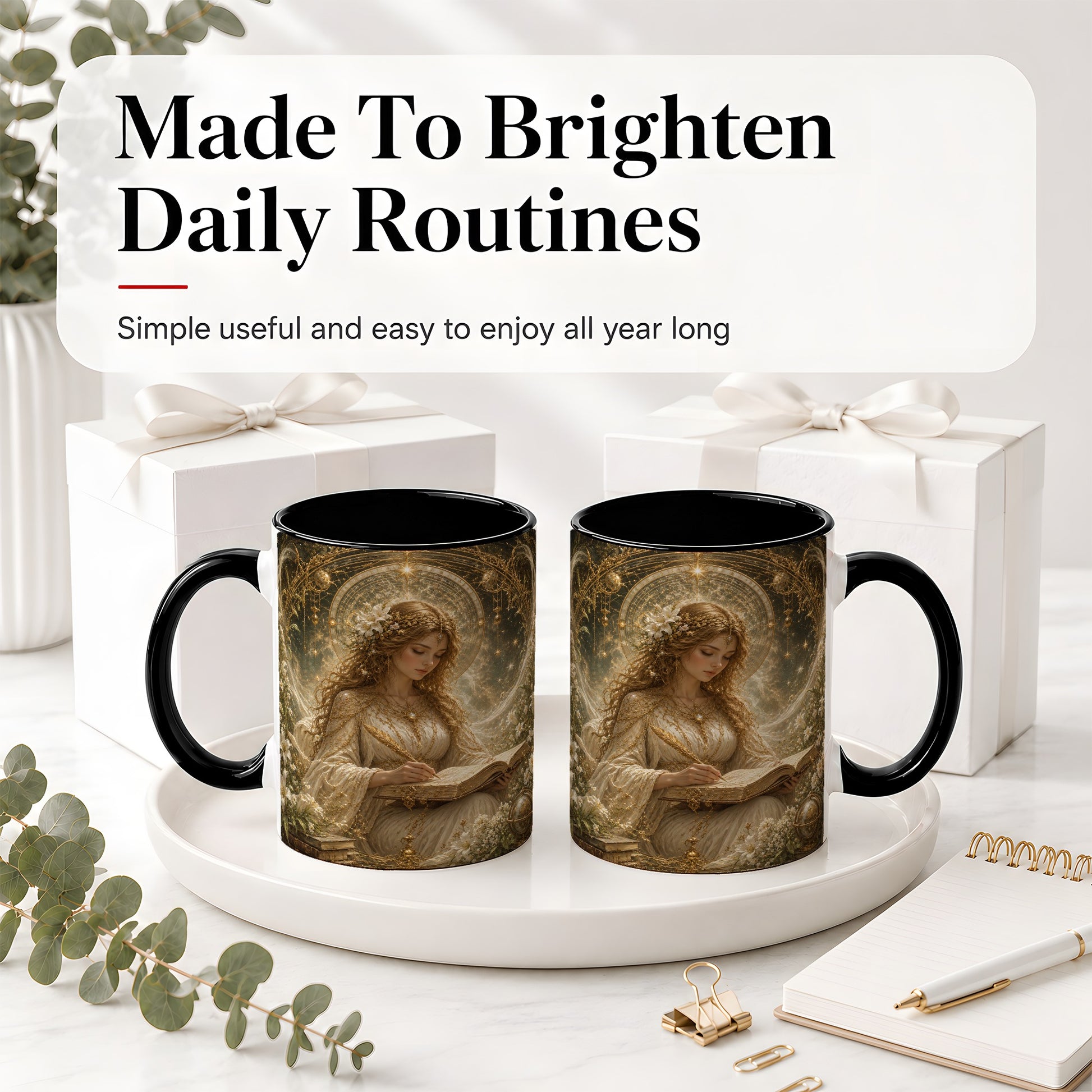 #pl[11oz|Black] Virgo Maiden Ceramic Mug, Celestial Zodiac Floral Writing Art