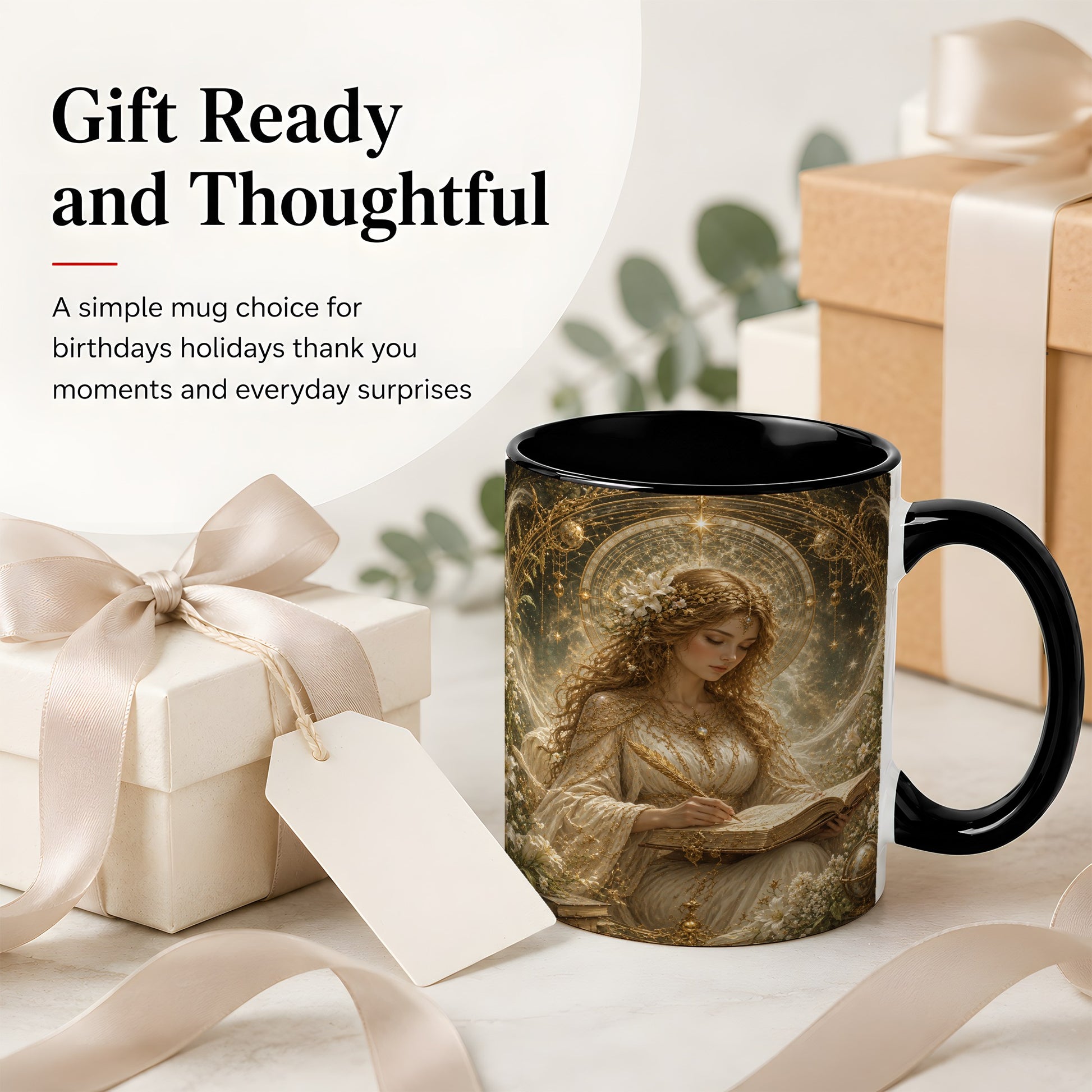 #pl[11oz|Black] Virgo Maiden Ceramic Mug, Celestial Zodiac Floral Writing Art