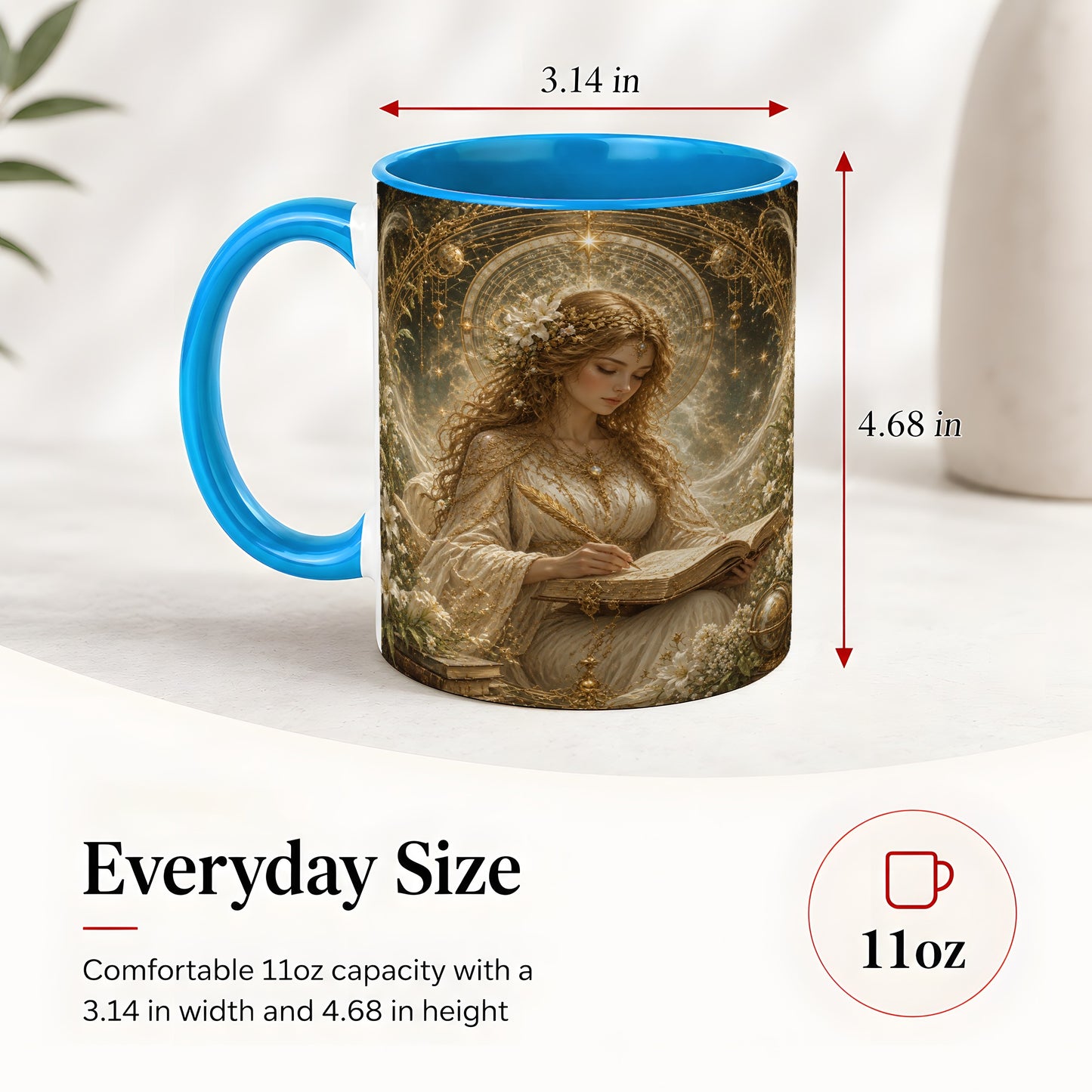 #pl[11oz|Blue] Virgo Maiden Ceramic Mug, Celestial Zodiac Floral Writing Art