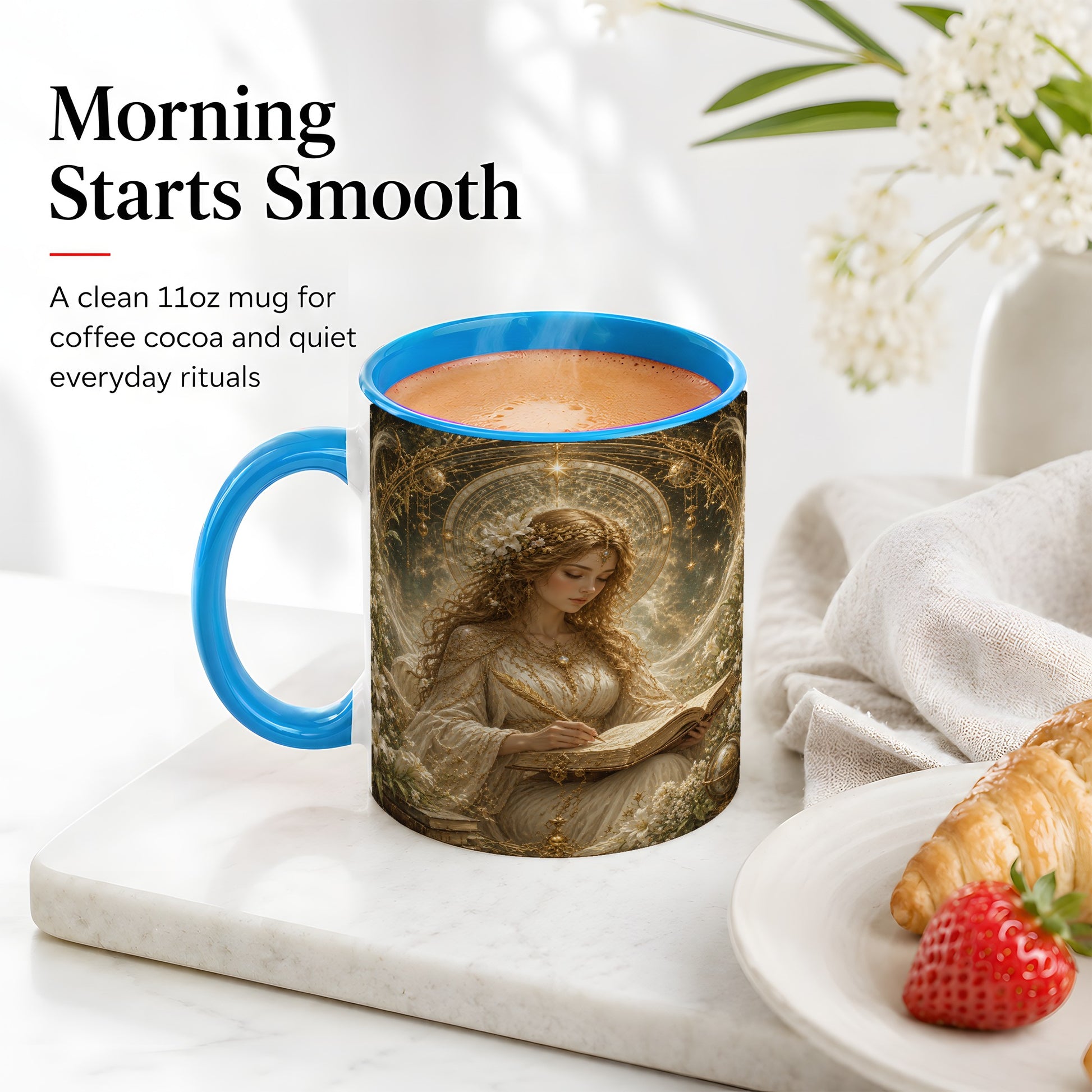 #pl[11oz|Blue] Virgo Maiden Ceramic Mug, Celestial Zodiac Floral Writing Art