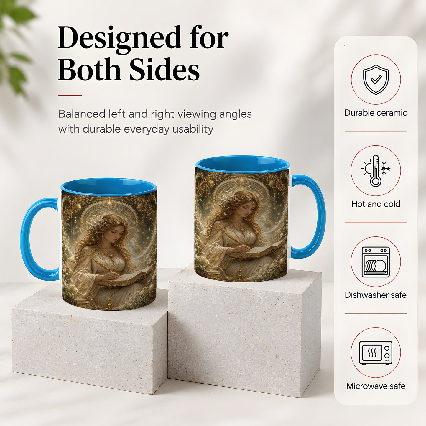 #pl[11oz|Blue] Virgo Maiden Ceramic Mug, Celestial Zodiac Floral Writing Art