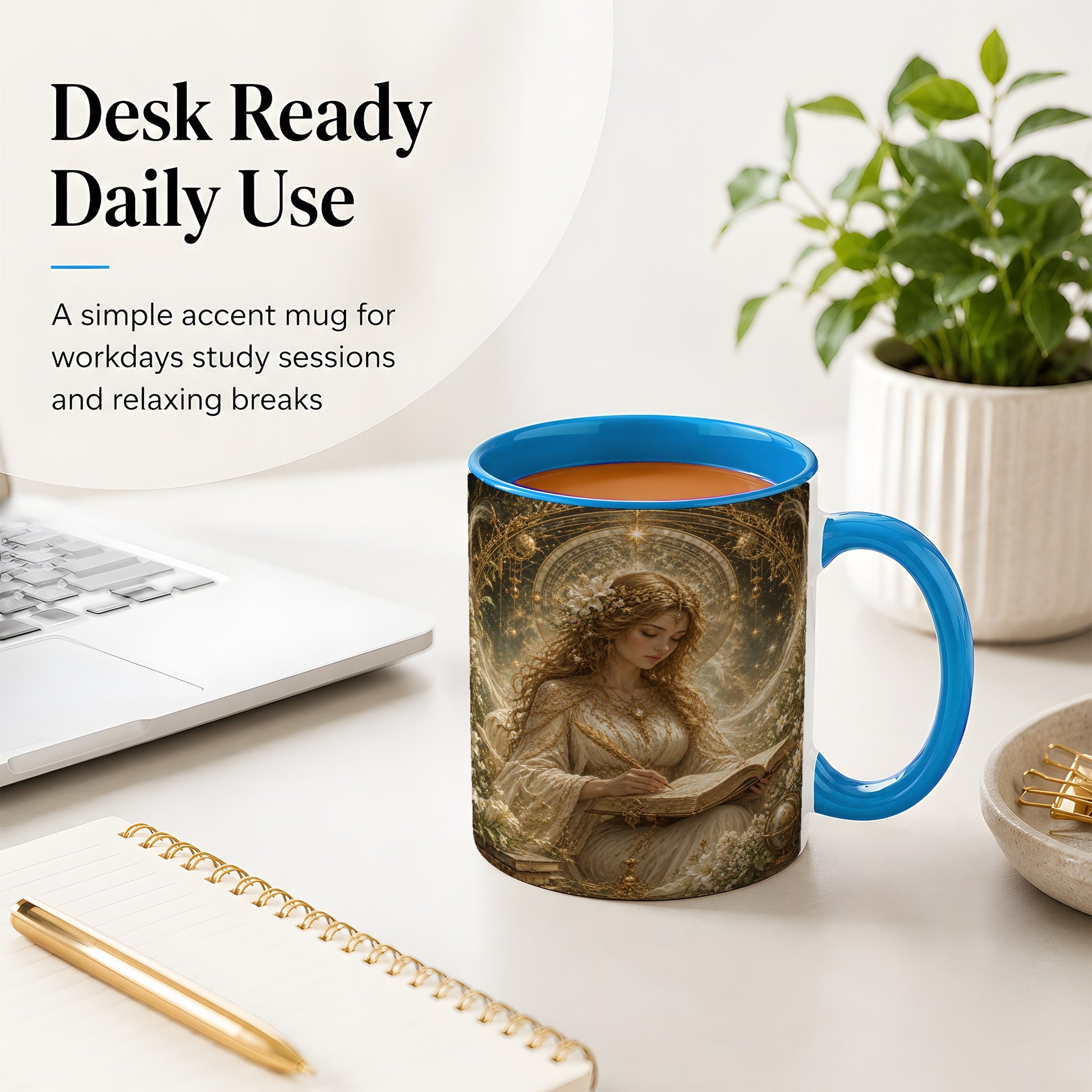 #pl[11oz|Blue] Virgo Maiden Ceramic Mug, Celestial Zodiac Floral Writing Art