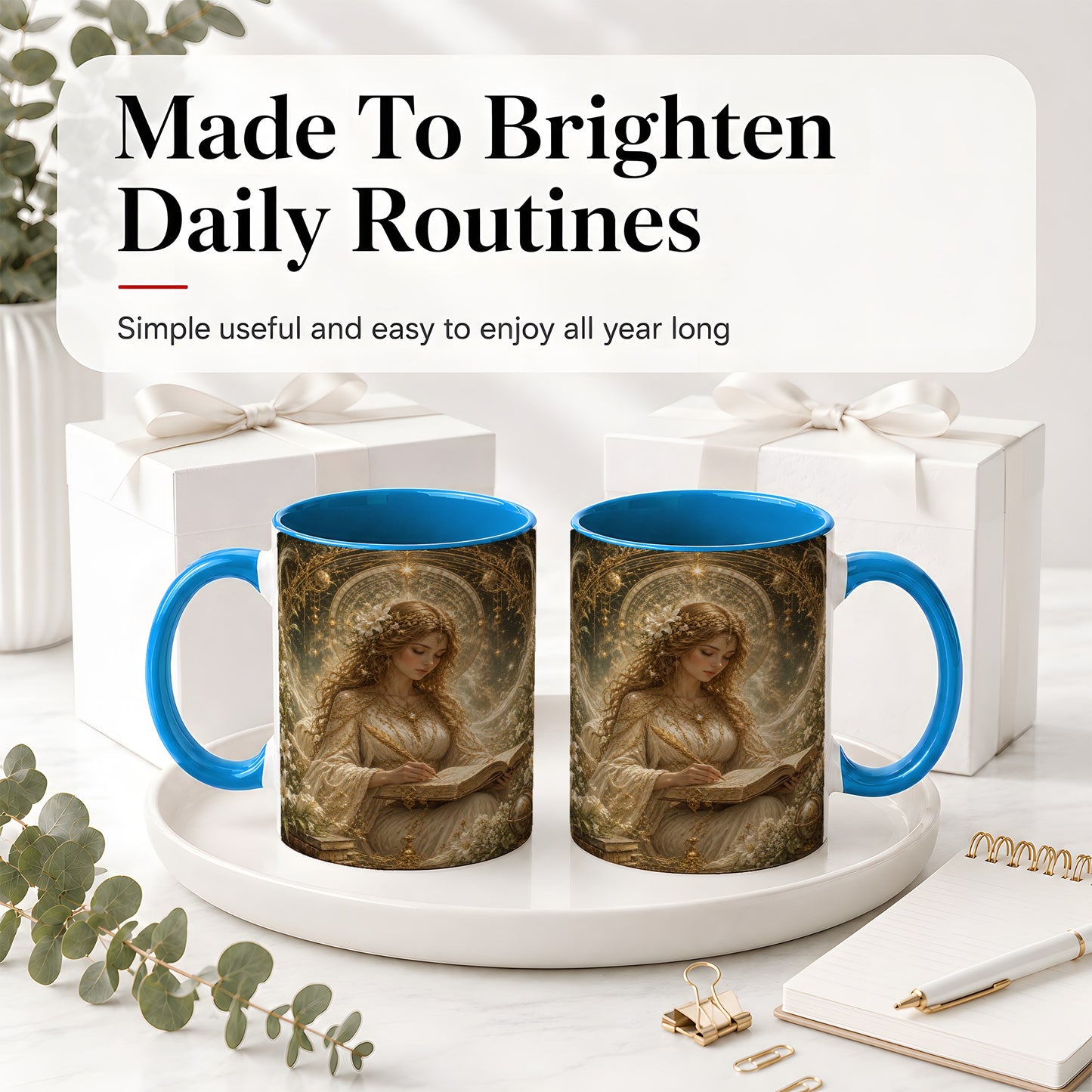 #pl[11oz|Blue] Virgo Maiden Ceramic Mug, Celestial Zodiac Floral Writing Art