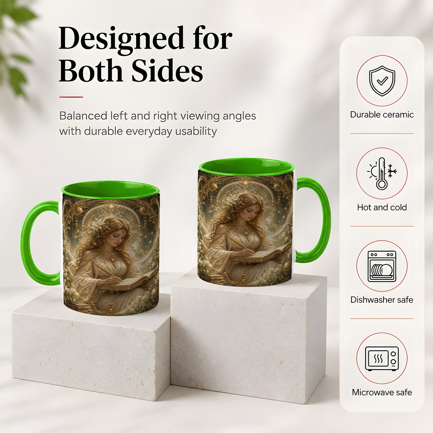 #pl[11oz|Green] Virgo Maiden Ceramic Mug, Celestial Zodiac Floral Writing Art