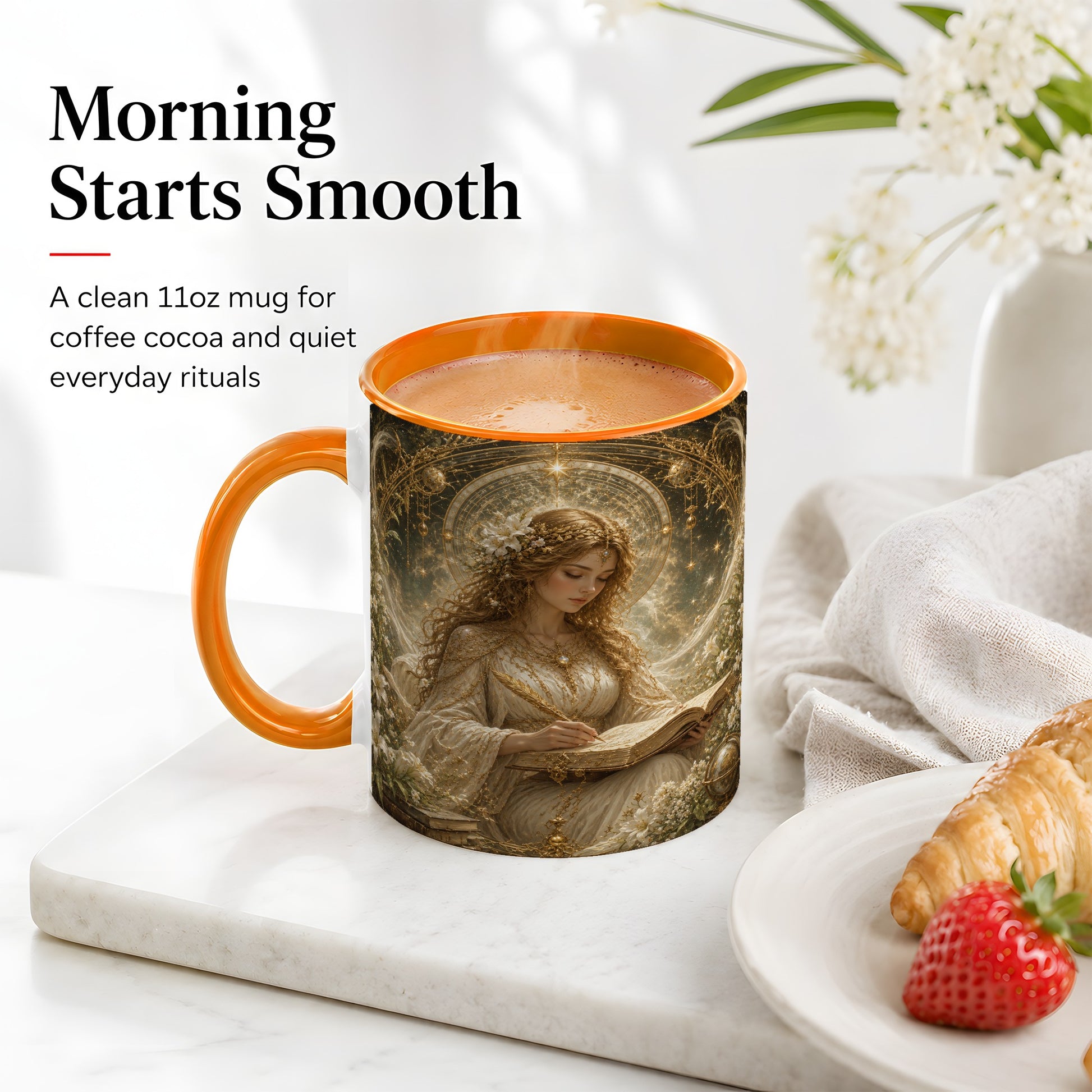 #pl[11oz|Orange] Virgo Maiden Ceramic Mug, Celestial Zodiac Floral Writing Art