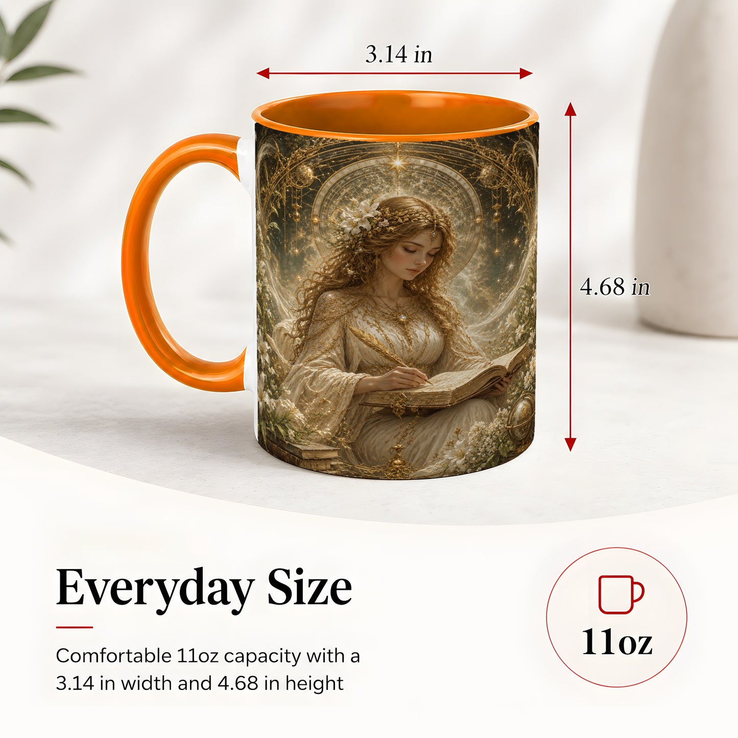#pl[11oz|Orange] Virgo Maiden Ceramic Mug, Celestial Zodiac Floral Writing Art