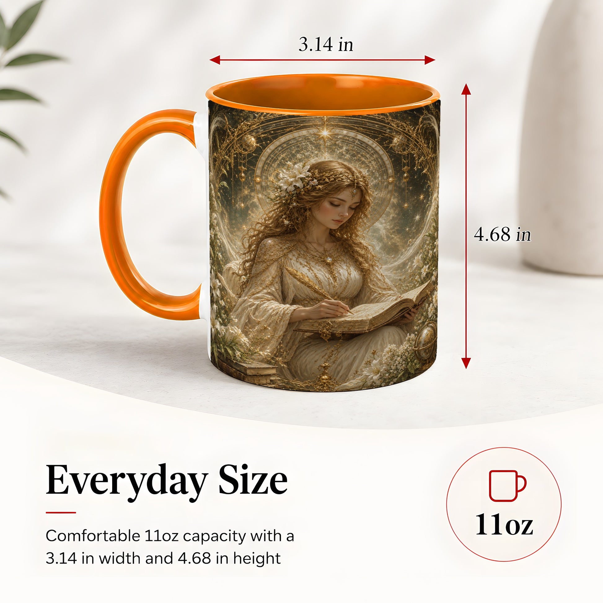 #pl[11oz|Orange] Virgo Maiden Ceramic Mug, Celestial Zodiac Floral Writing Art