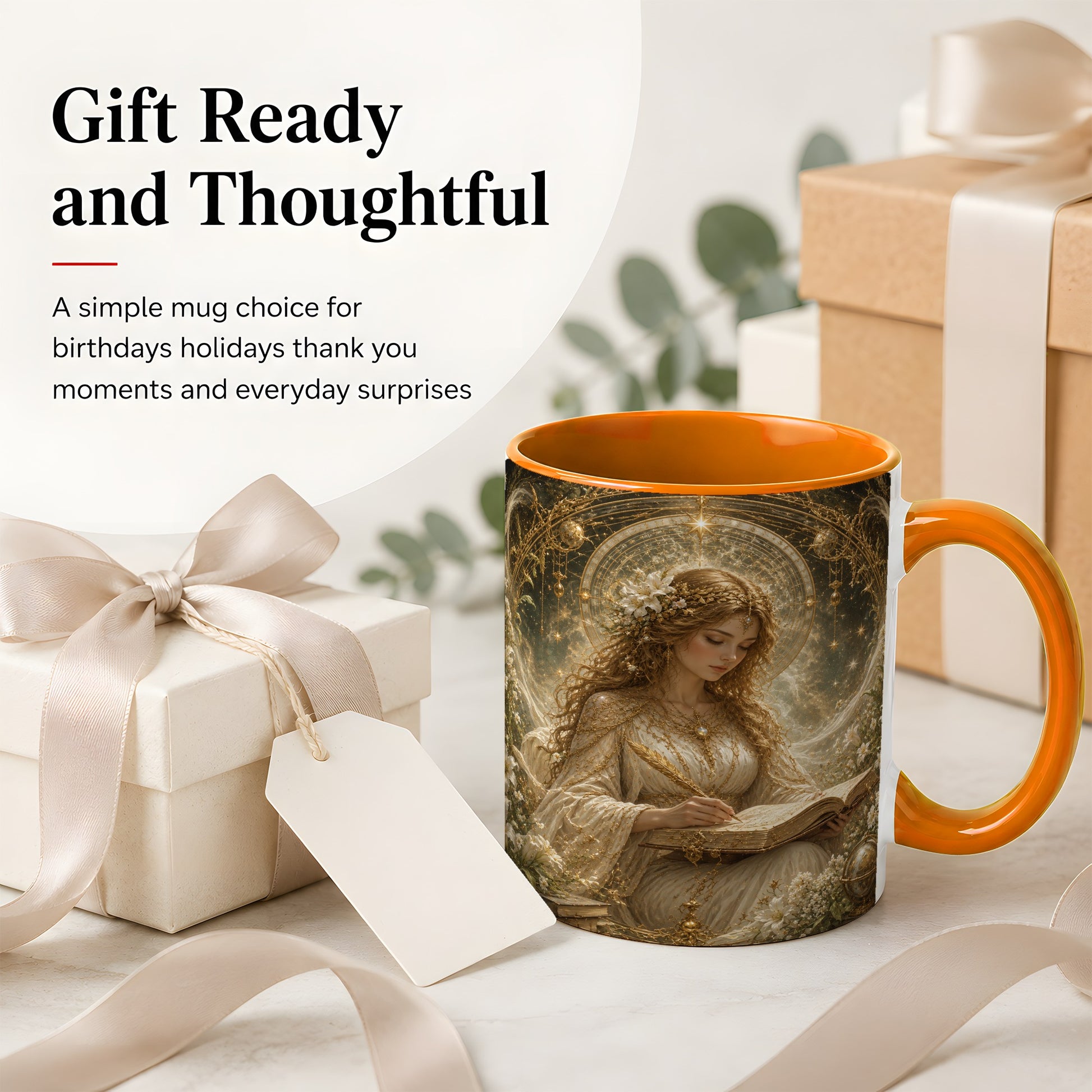 #pl[11oz|Orange] Virgo Maiden Ceramic Mug, Celestial Zodiac Floral Writing Art