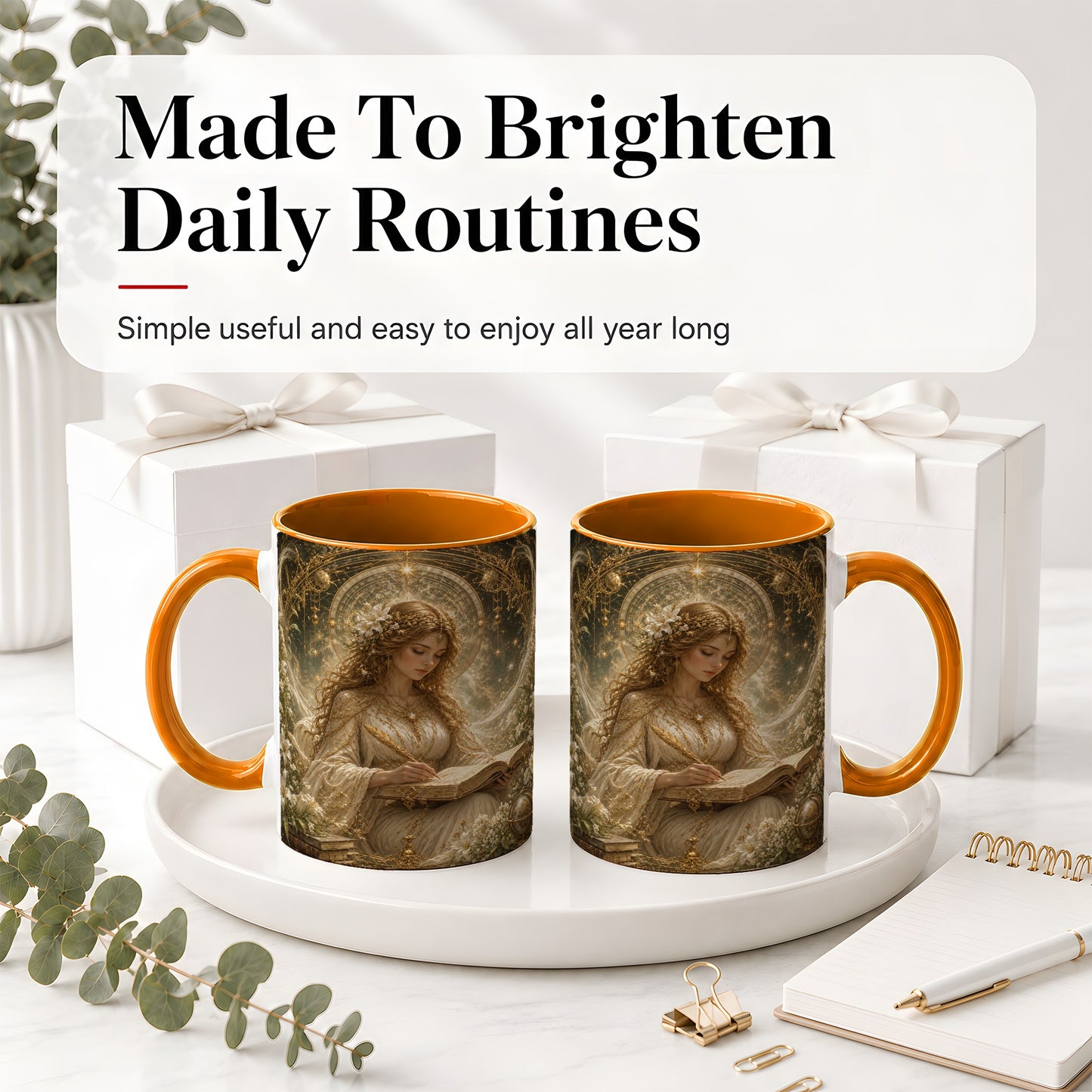 #pl[11oz|Orange] Virgo Maiden Ceramic Mug, Celestial Zodiac Floral Writing Art